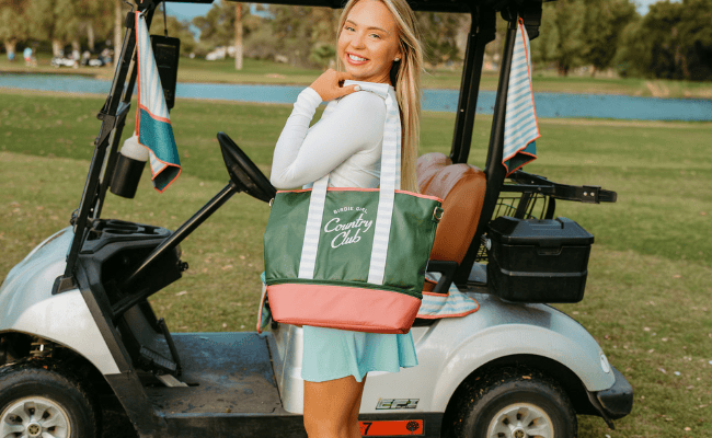 Country Club Stripe women's golf tote bag by Birdie Girl