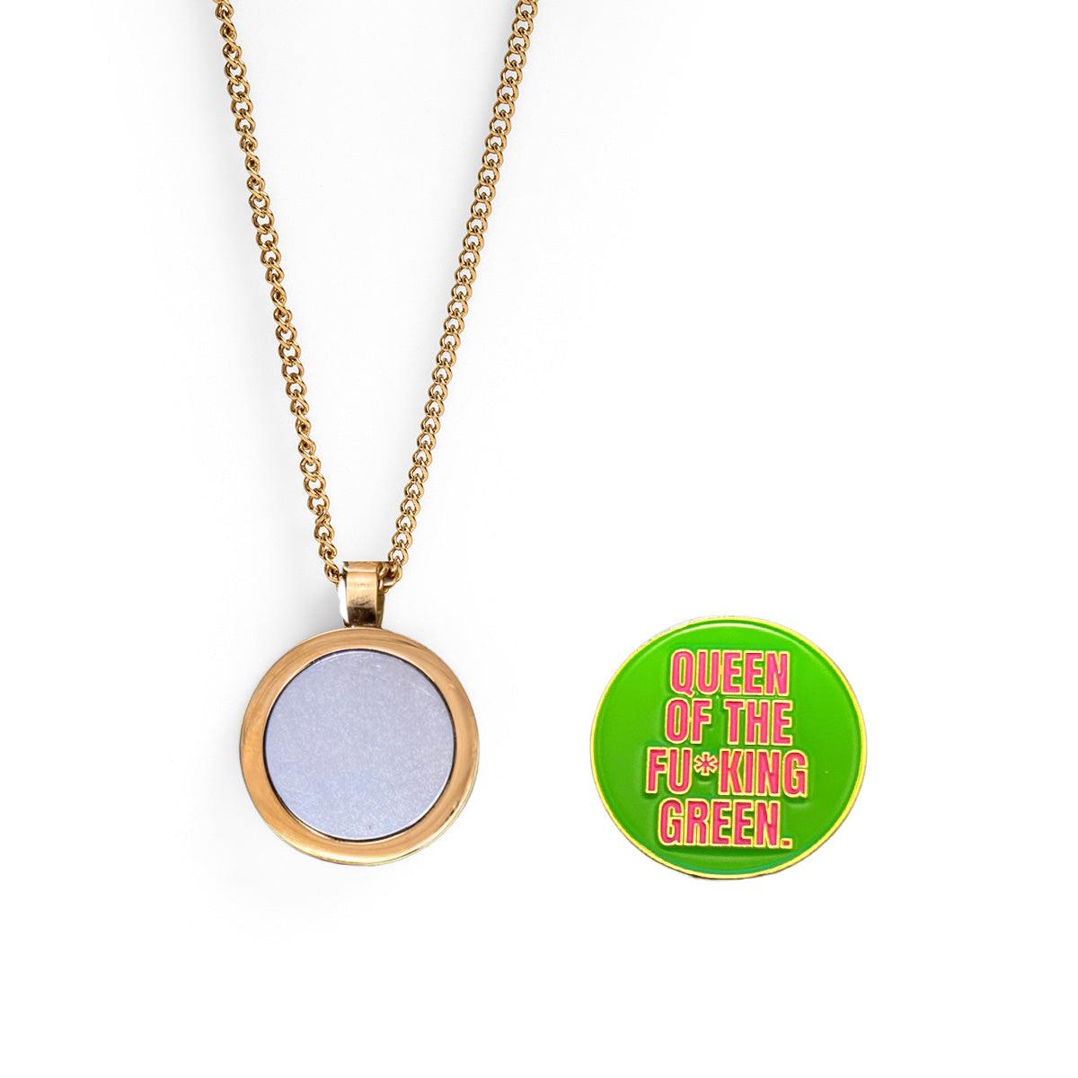 Ball Marker Necklaces in Gold Queen of the Fu*king Green Golf Ball Marker Necklace by Birdie Girl Golf