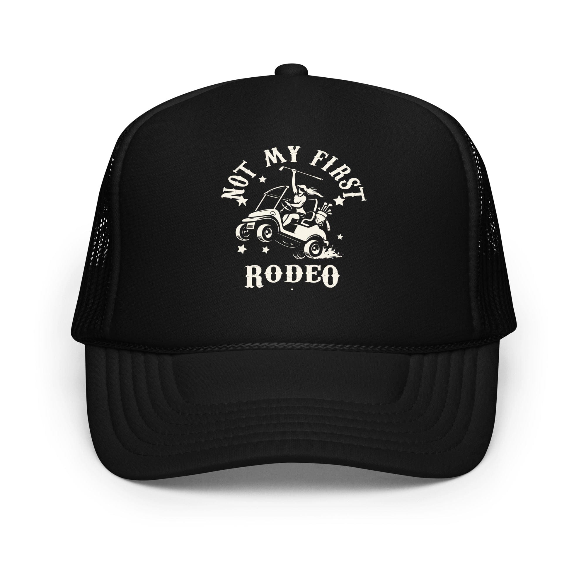 in Black Not My First Rodeo Golf Girl Trucker Hat by Birdie Girl Golf