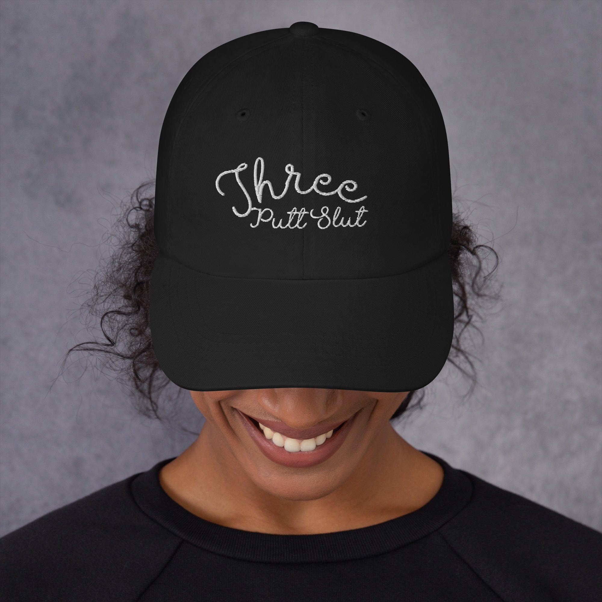 in Black Three Putt Slut Dad hat by Birdie Girl Golf