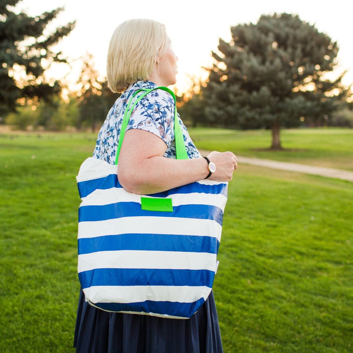 Golf Bags in Navy Stripe Women's Golf Tote Bag by Birdie Girl Golf