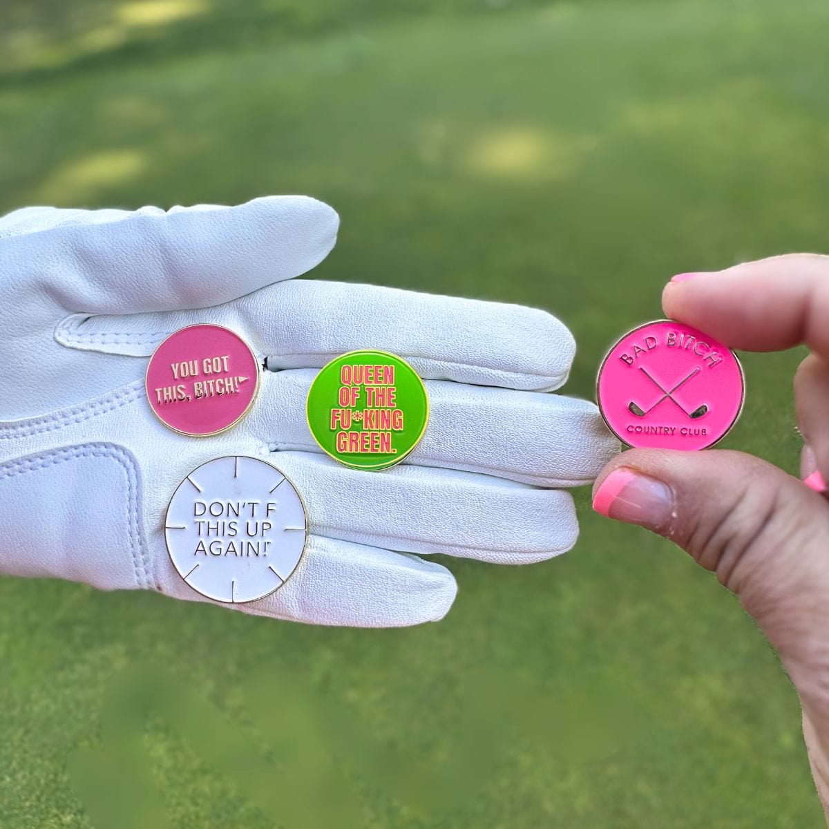 Golf Ball Markers in Feisty Women's Golf Ball Marker Collection (set of 4) with Hat Clip by Birdie Girl Golf