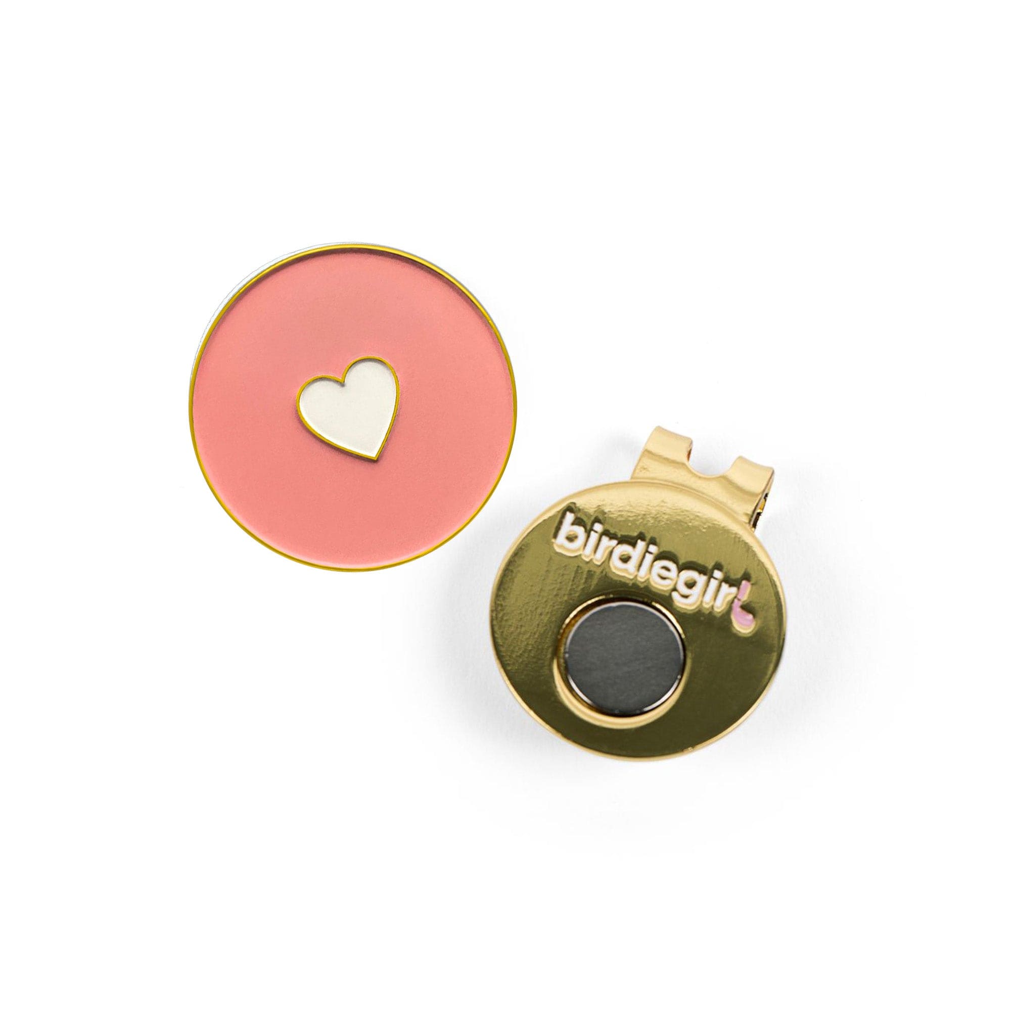 Golf Ball Markers in Gold I Heart Golf Women's Ball Marker with Hat Clip by Birdie Girl Golf