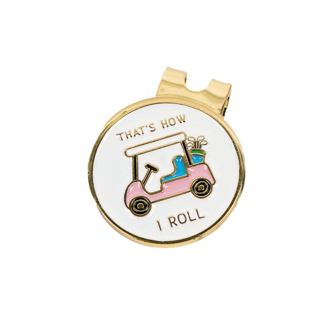 Golf Ball Markers in Gold That's How I Roll Women's Golf Ball Marker with Hat Clip by Birdie Girl Golf