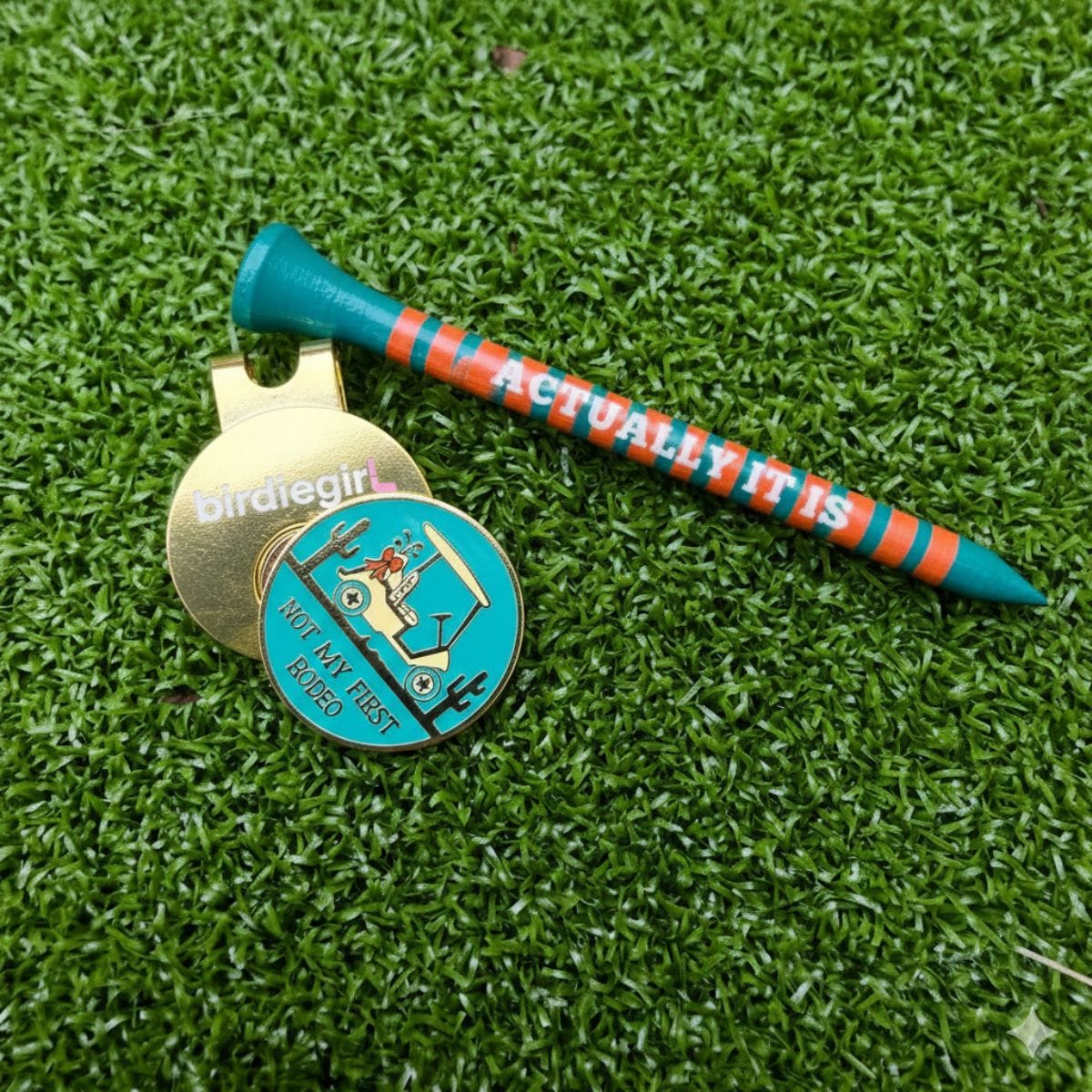 Golf Ball Markers in Not My First Rodeo Ball Marker + Hat Clip + Tee Set by Birdie Girl Golf