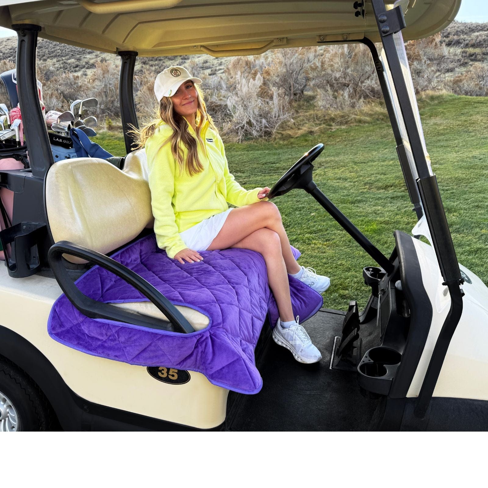 Golf Cart Seat Covers in Lilac Leopard Reversible Golf Cart Seat Cover by Birdie Girl Golf