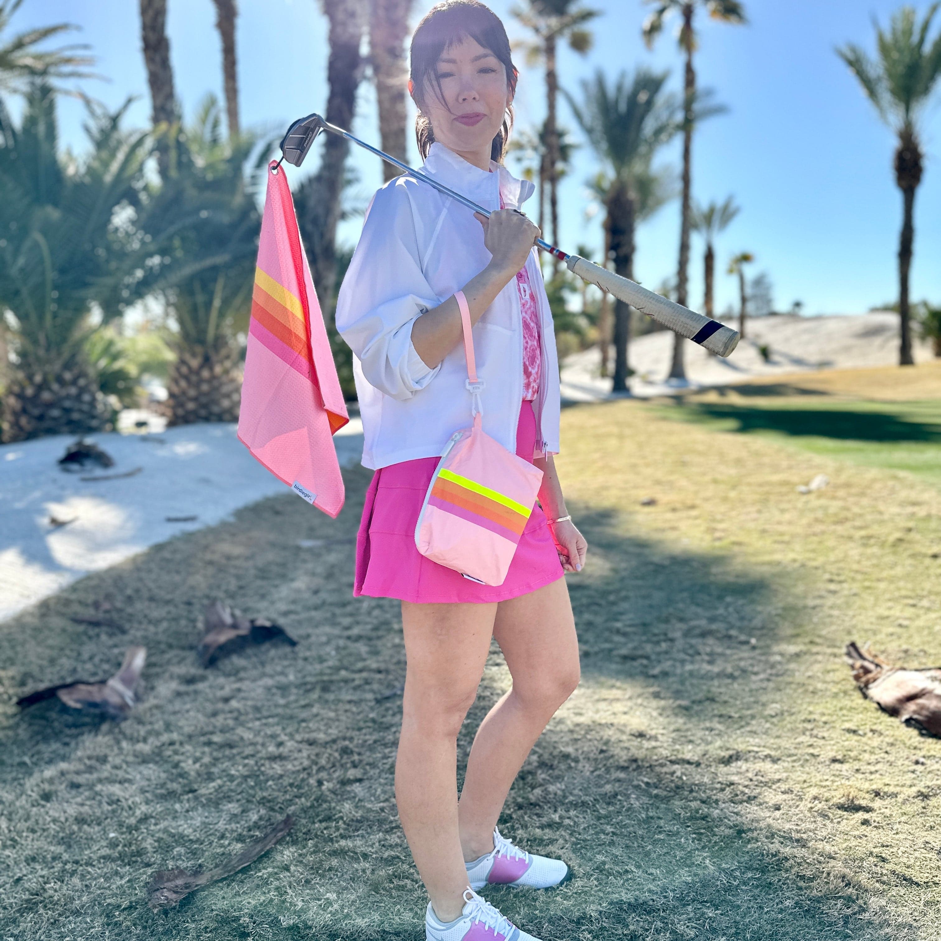 Magnetic Towels in Set of 2: Golfher's Sunset Magnetic Golf Towel and Golf Accessory Bag by Birdie Girl Golf