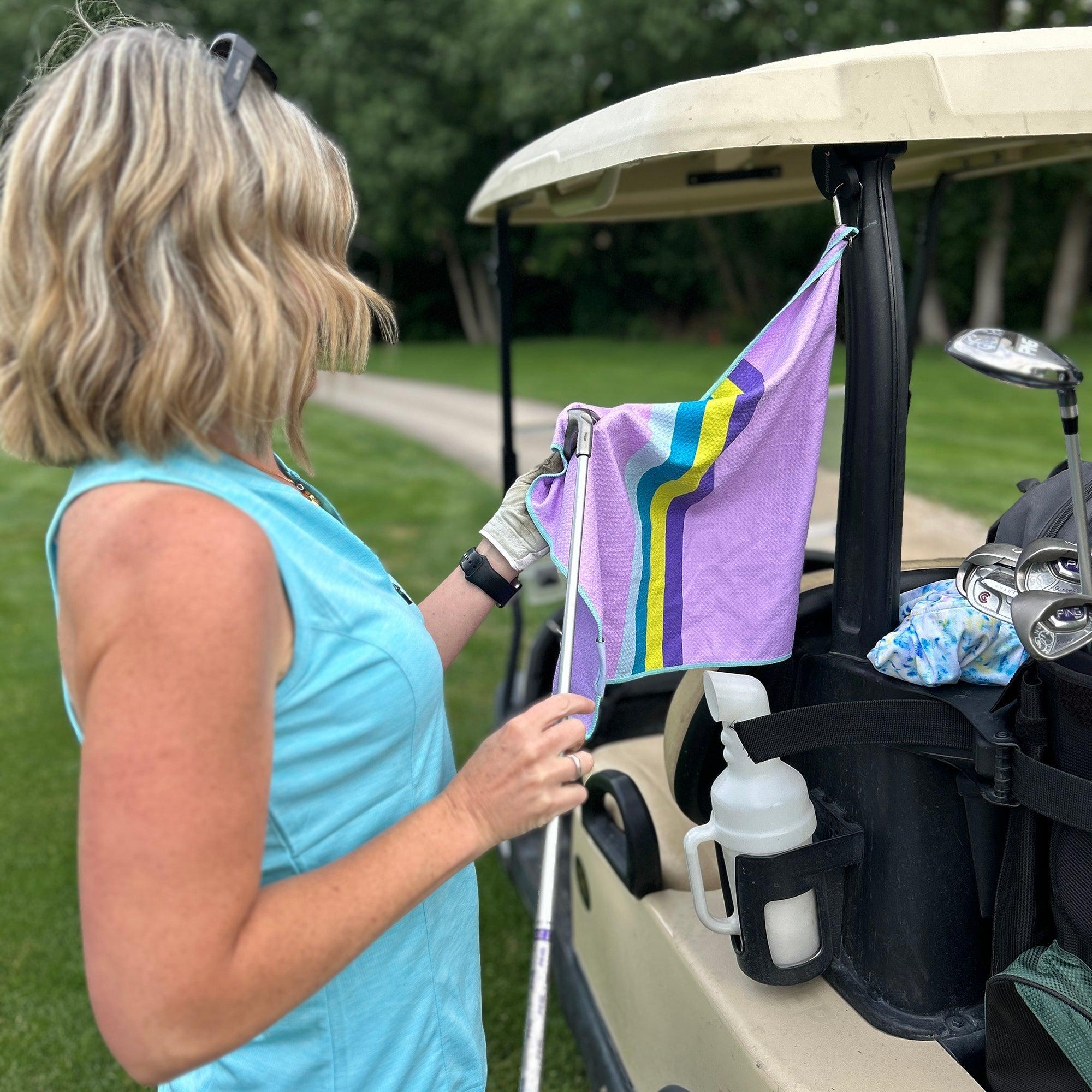 Magnetic Towels in Set of 2: Lilac Dreams Magnetic Golf Towel and Golf Accessory Bag by Birdie Girl Golf
