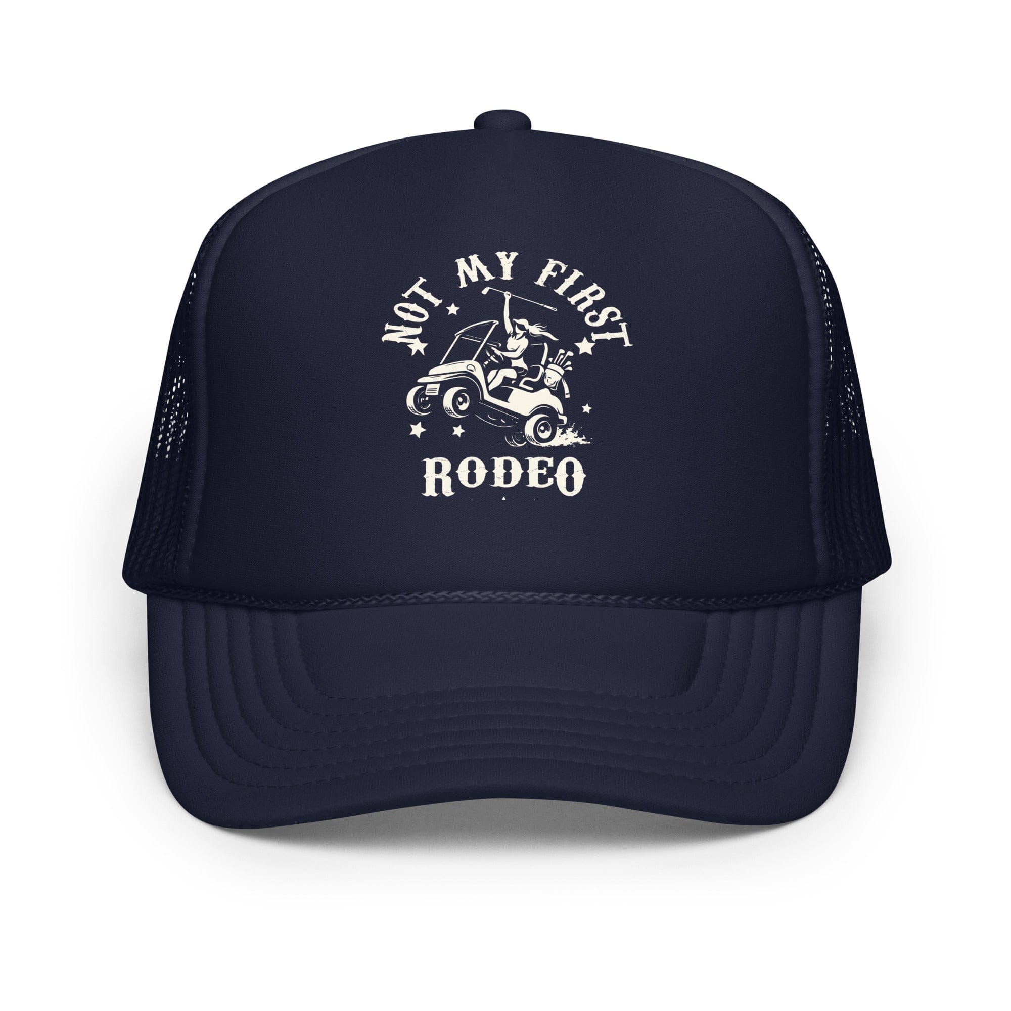 in Navy Not My First Rodeo Golf Girl Trucker Hat by Birdie Girl Golf