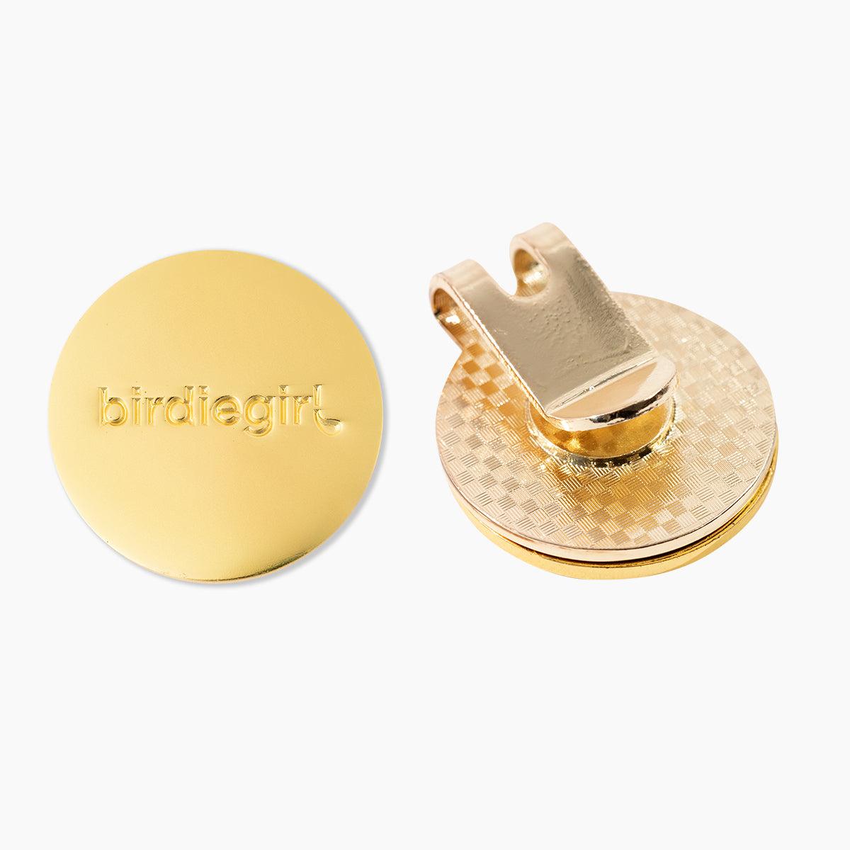 Golf Ball Markers in Gold Crystal Bling Women's Golf Ball Marker with Hat Clip by Birdie Girl Golf