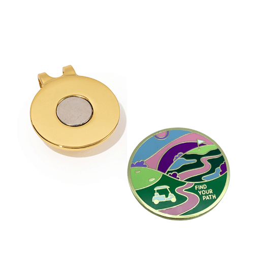 Golf Ball Markers in Gold Find Your Path Women's Golf Ball Marker with Hat Clip by Birdie Girl Golf