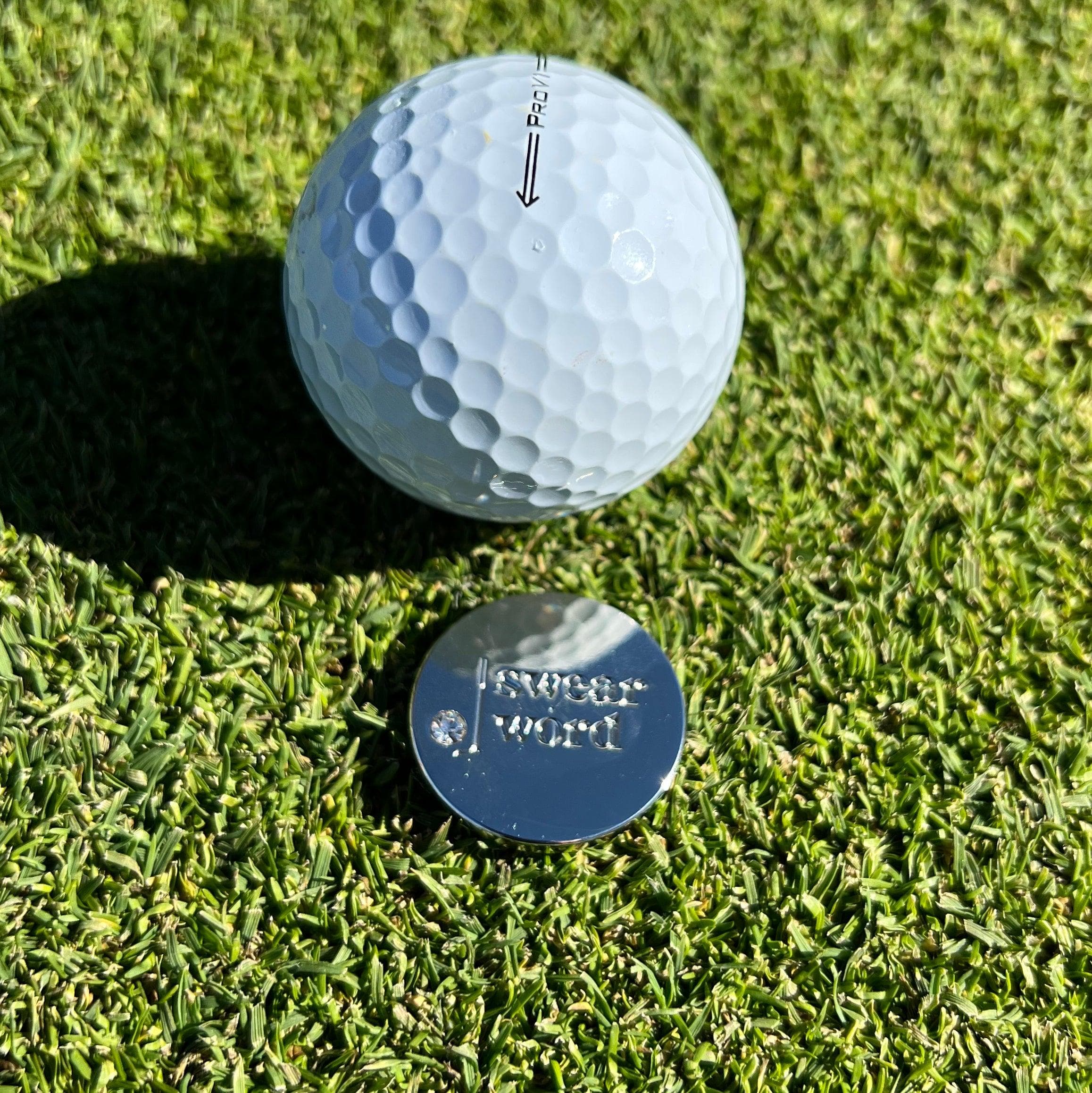 Golf Ball Markers in Silver Swear Word Golf Ball Marker with Hat Clip by Birdie Girl Golf