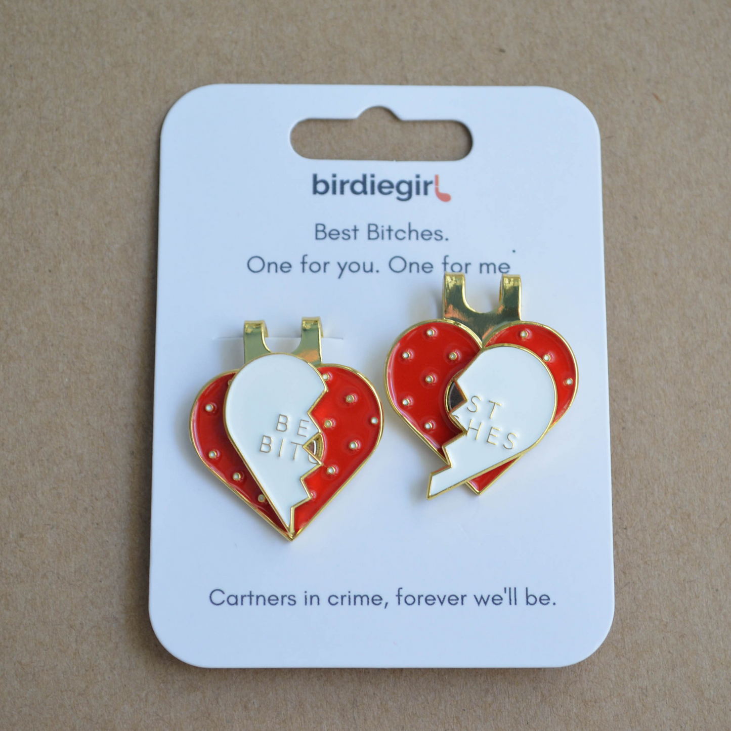 Best Bitches Broken Heart Golf Ball Marker with Hat Clips Set