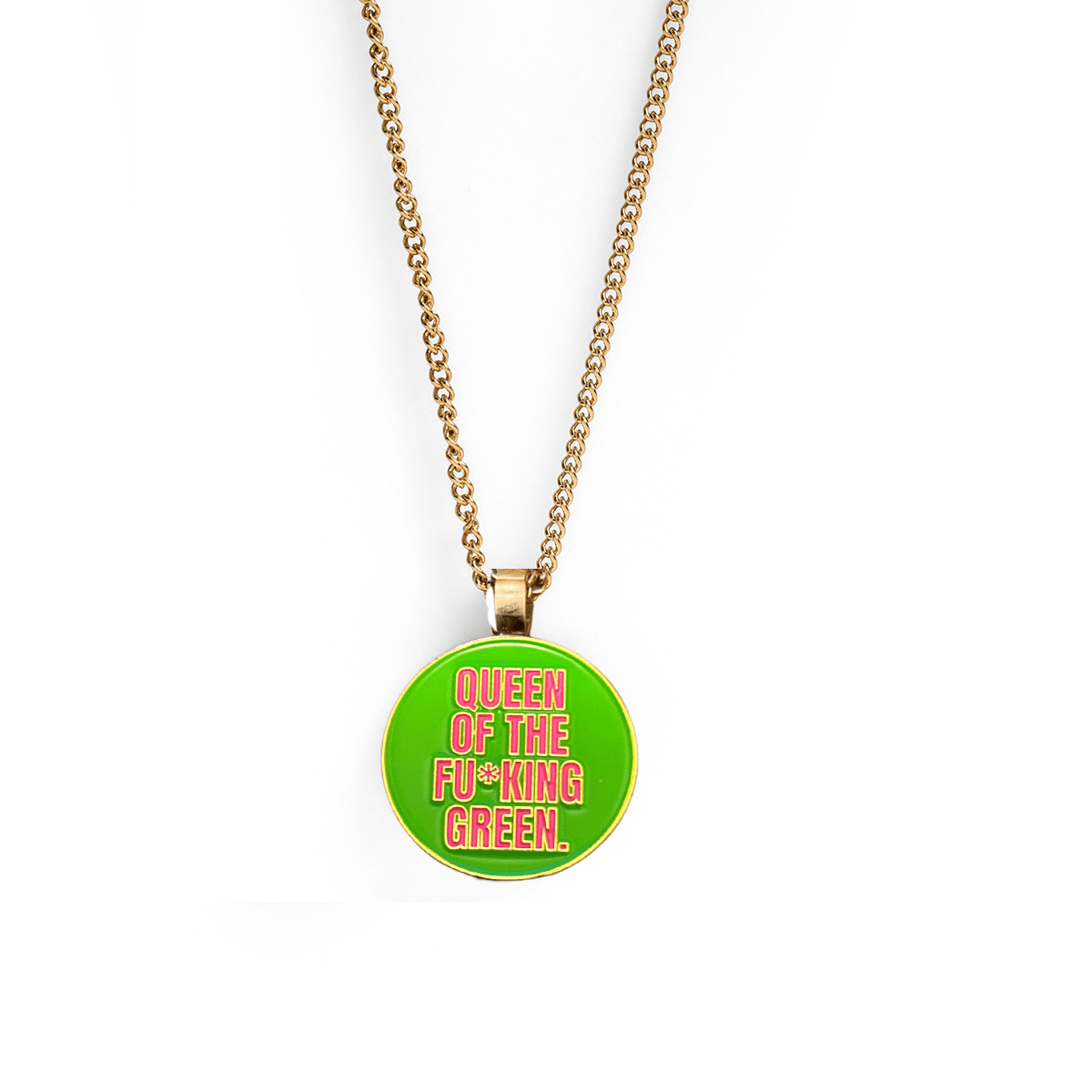 Ball Marker Necklaces in Gold Queen of the Fu*king Green Golf Ball Marker Necklace by Birdie Girl Golf