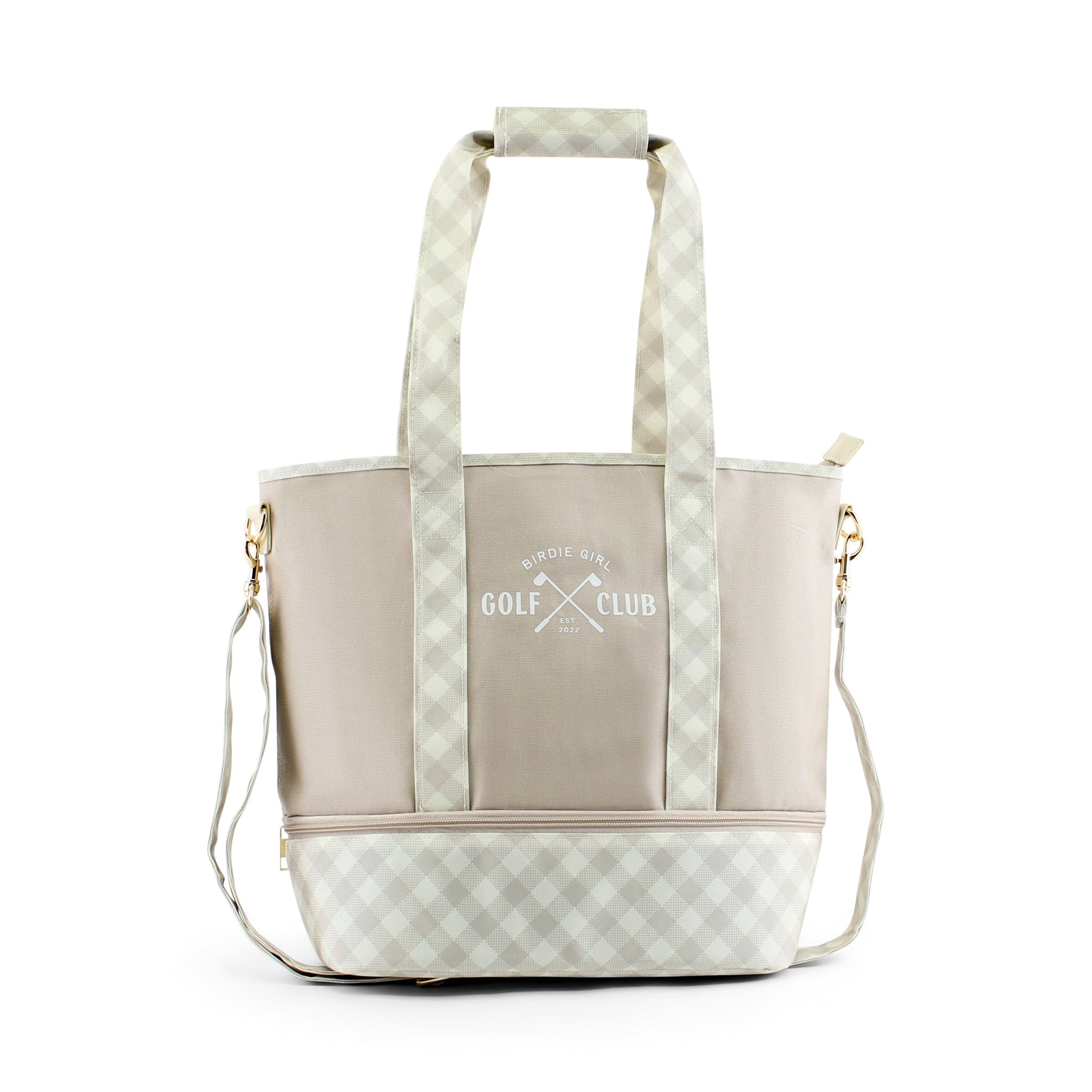 Golfickers Rough Bag Set （TOTE & CART） Gingham Neutral Women's Golf Cart Tote Bag