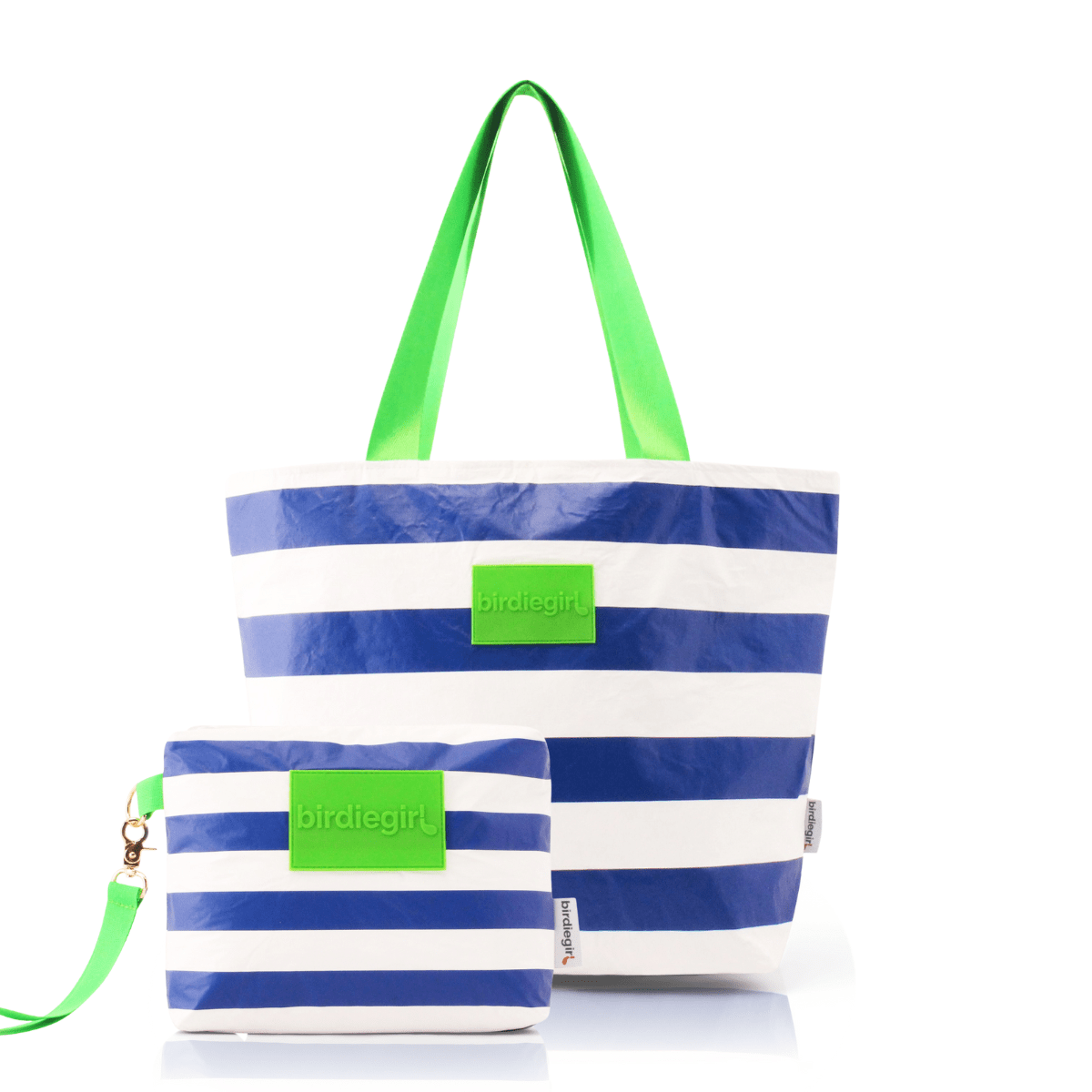 Golf Bags in Set of 2: Navy Stripe Women's Golf Tote Bag and Accessories Bag by Birdie Girl Golf