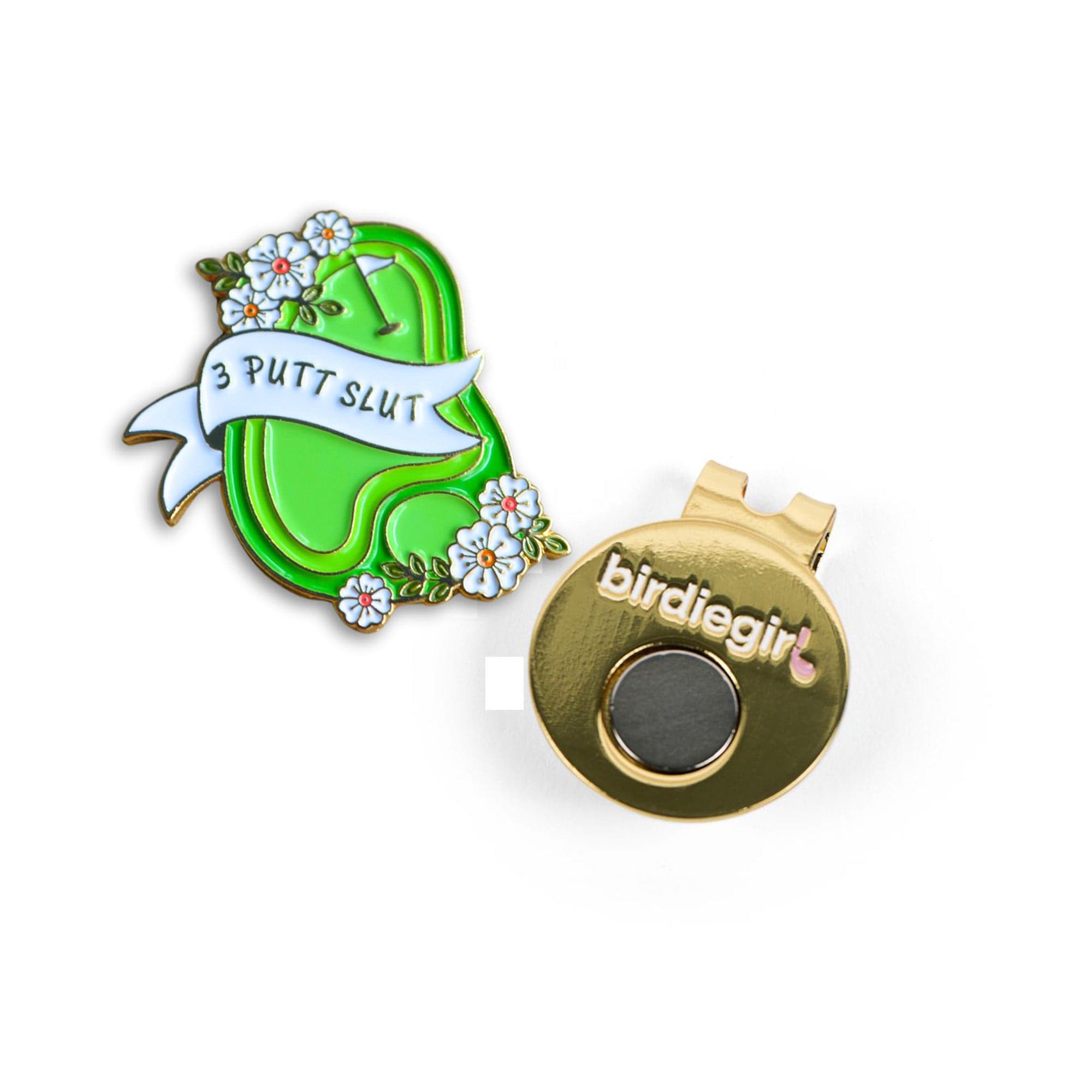 Golf Ball Markers in 3 Putt Slut Women's Golf Ball Marker with Hat Clip by Birdie Girl Golf