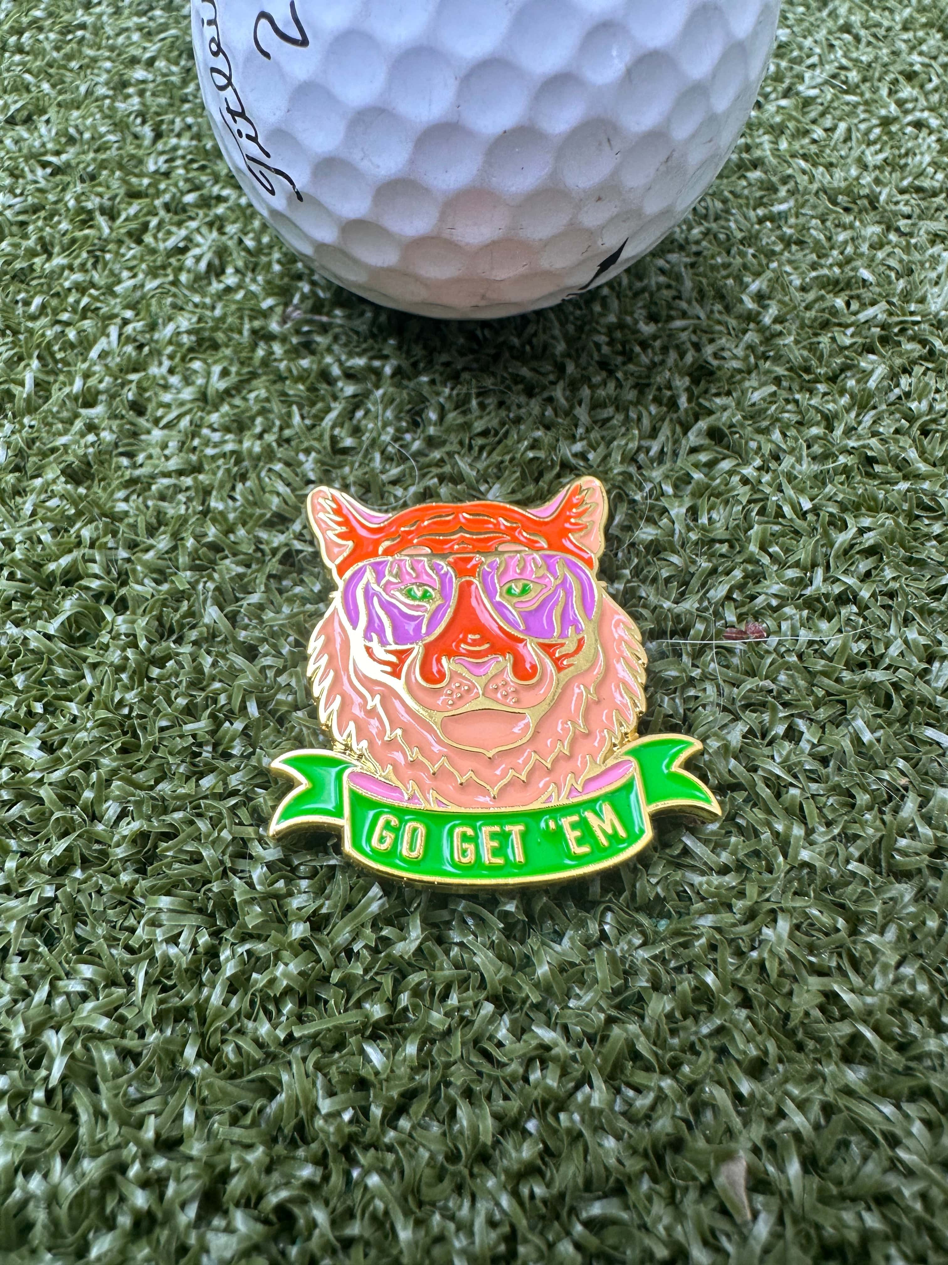 Golf Ball Markers in Go Get 'Em Tiger Golf Ball Marker with Magnetic Hat Clip by Birdie Girl Golf