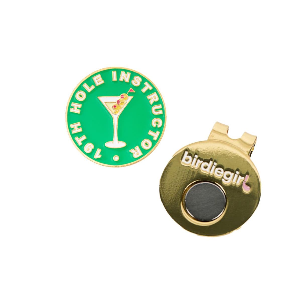 Golf Ball Markers in Gold 19th Hole Instructor Women's Golf Ball Marker with Hat Clip by Birdie Girl Golf