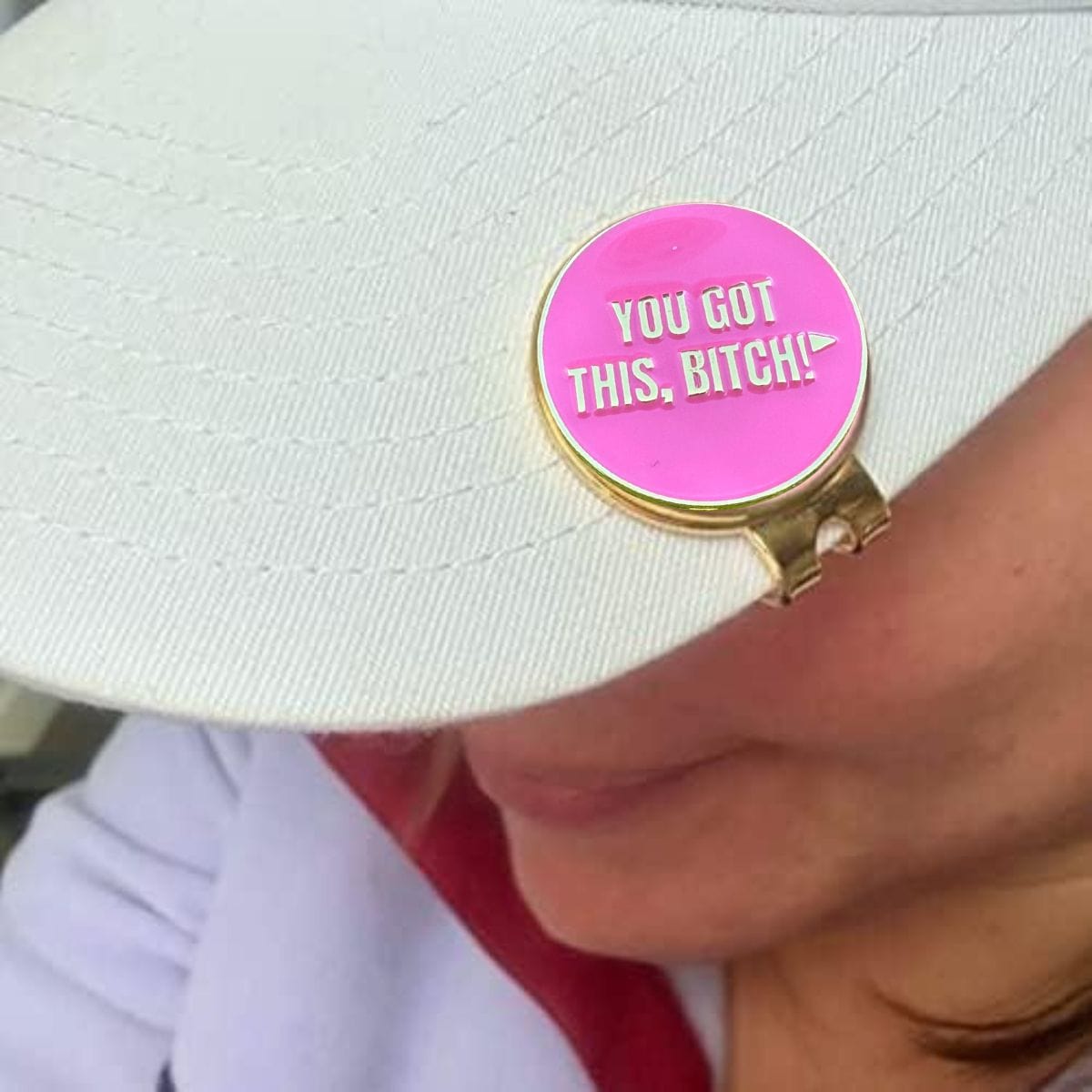 Golf Ball Markers in Gold/Pink You Got This, Bitch! Women's Golf Ball Marker with Hat Clip by Birdie Girl Golf