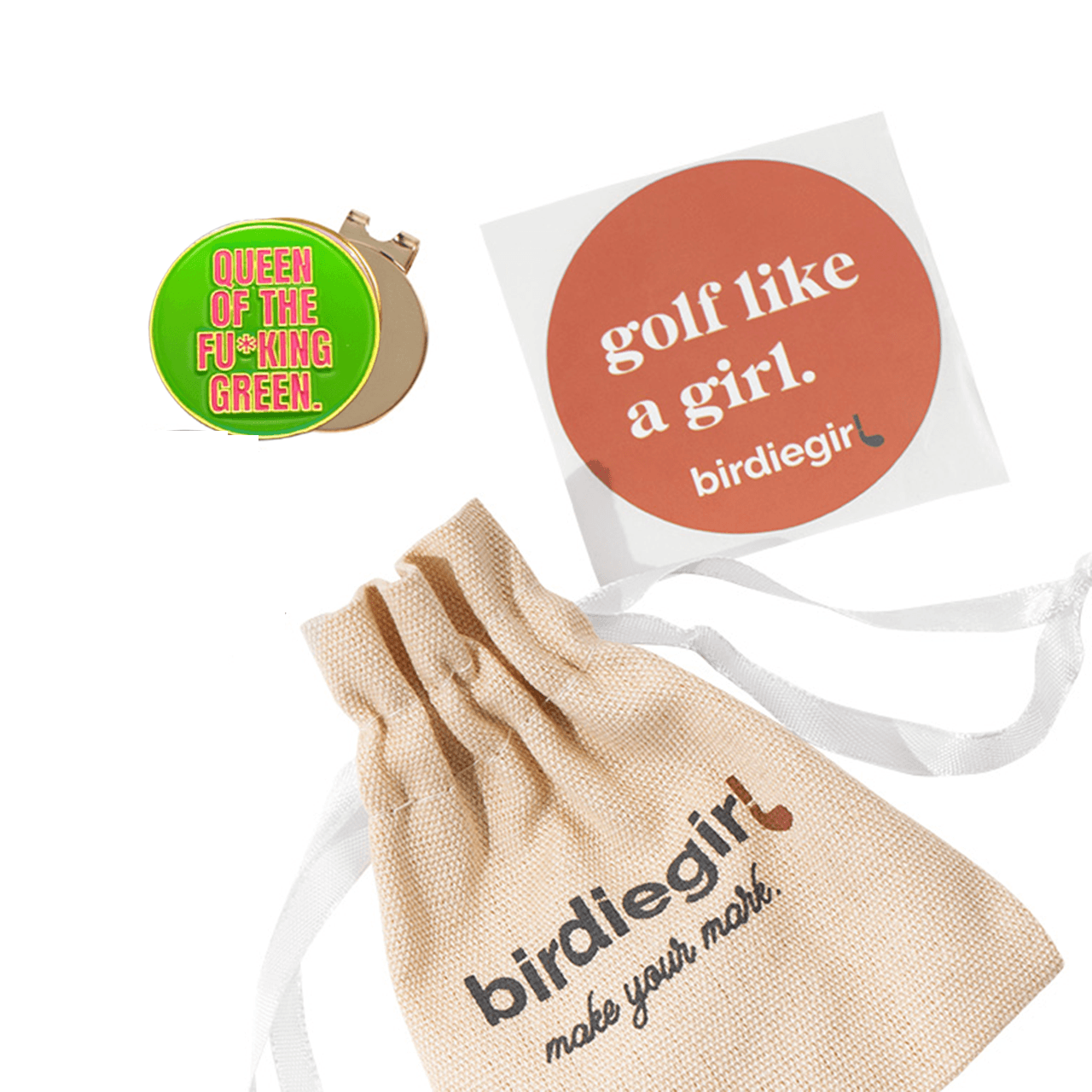 Golf Ball Markers in Gold Queen of the Fu*king Green Women's Golf Ball Marker with Hat Clip by Birdie Girl Golf