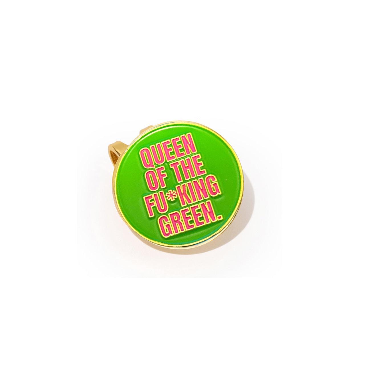 Golf Ball Markers in Gold Queen of the Fu*king Green Women's Golf Ball Marker with Hat Clip by Birdie Girl Golf