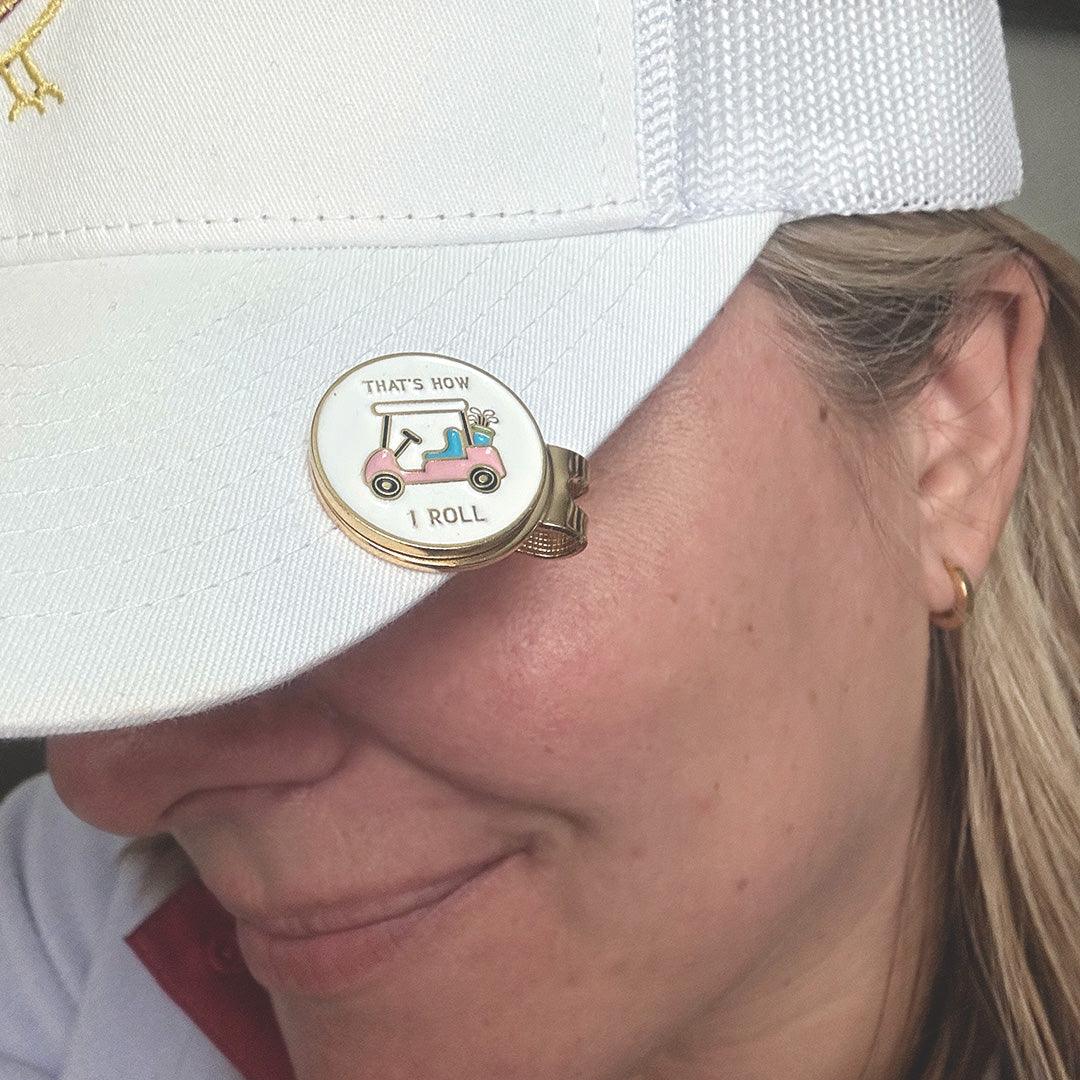 Golf Ball Markers in Gold That's How I Roll Women's Golf Ball Marker with Hat Clip by Birdie Girl Golf