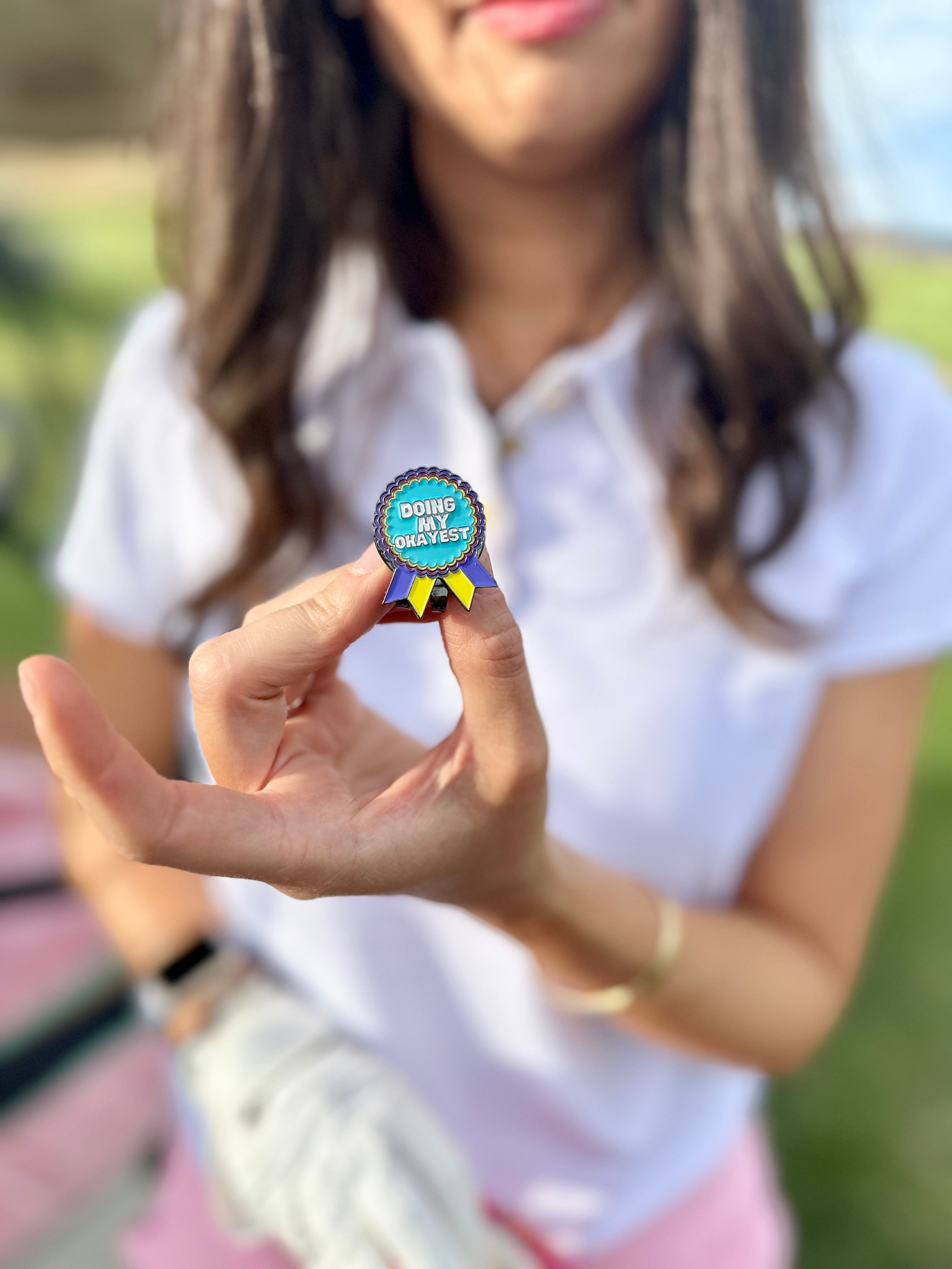 Golf Ball Markers in Neon Doing My Okayest Golf Ball Marker with Magnetic Hat Clip by Birdie Girl Golf