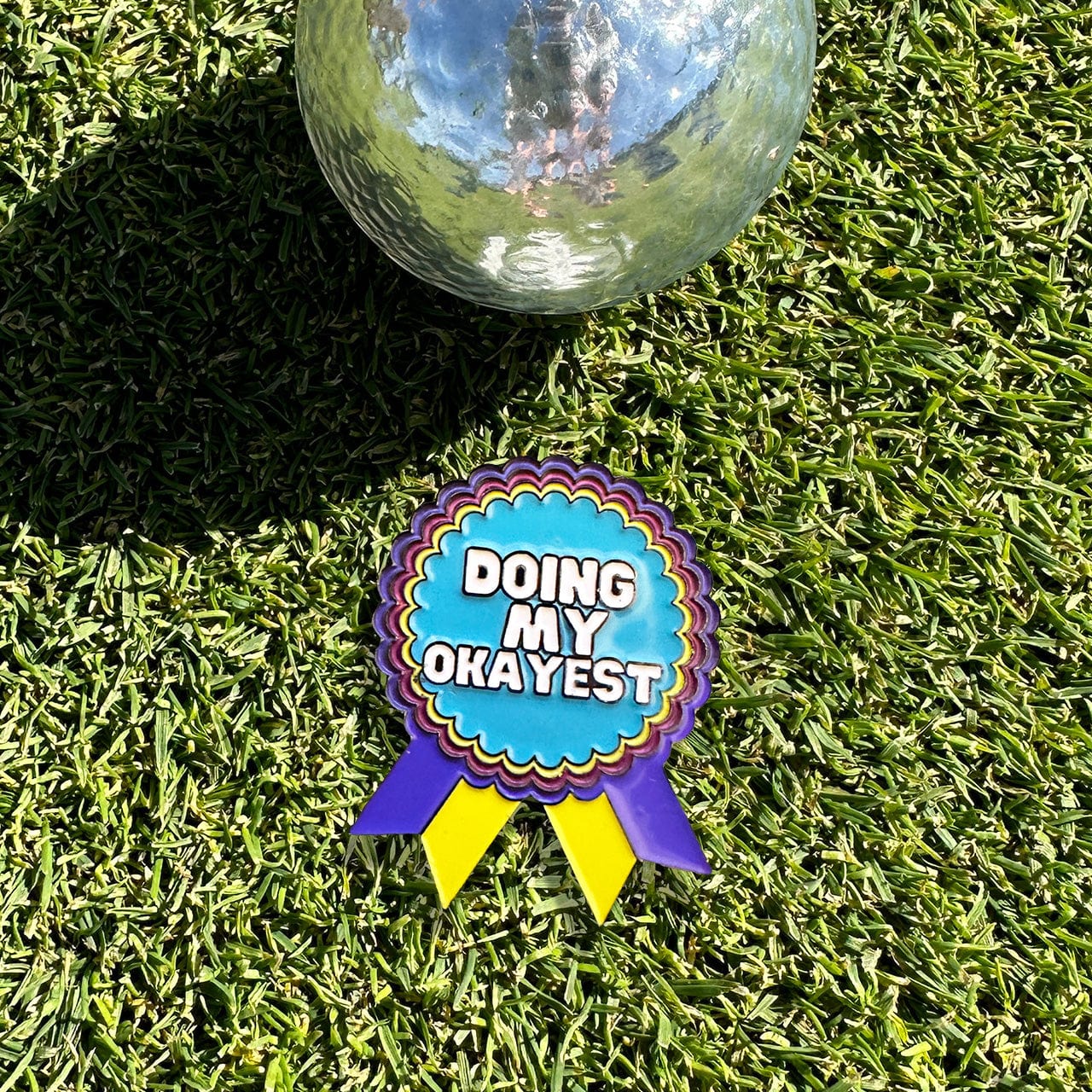 Golf Ball Markers in Neon Doing My Okayest Golf Ball Marker with Magnetic Hat Clip by Birdie Girl Golf