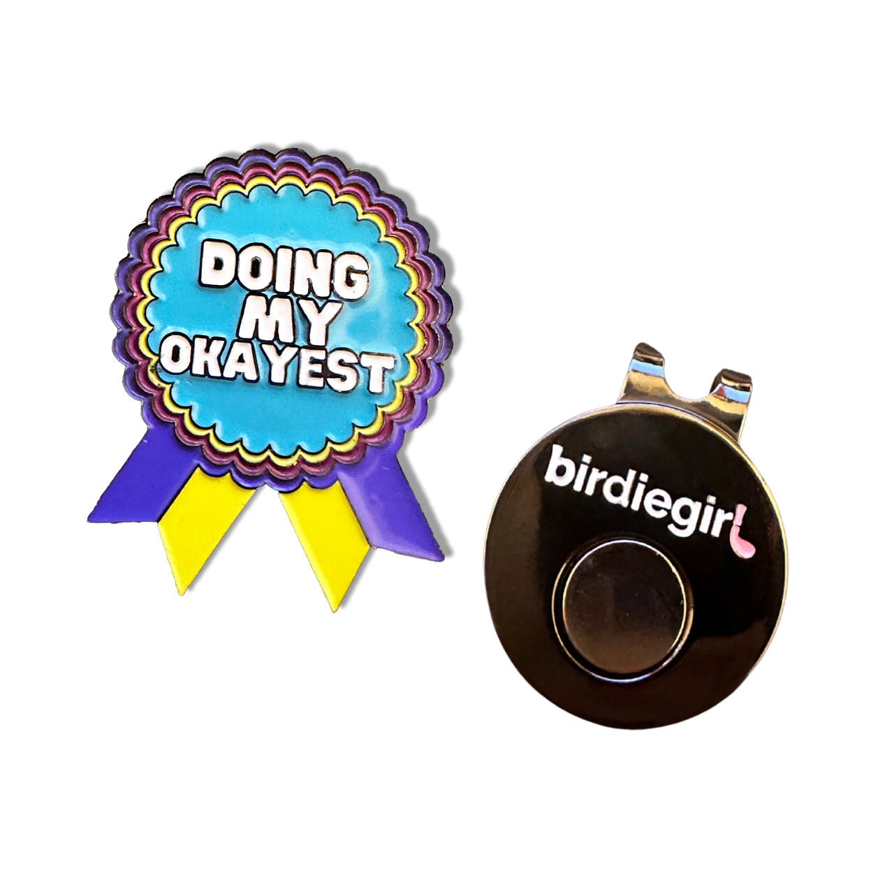 Golf Ball Markers in Neon Doing My Okayest Golf Ball Marker with Magnetic Hat Clip by Birdie Girl Golf
