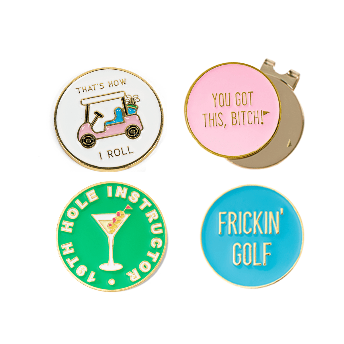 Golf Ball Markers in Sassy Women's Golf Ball Marker Collection (set of 4) with Hat Clip by Birdie Girl Golf