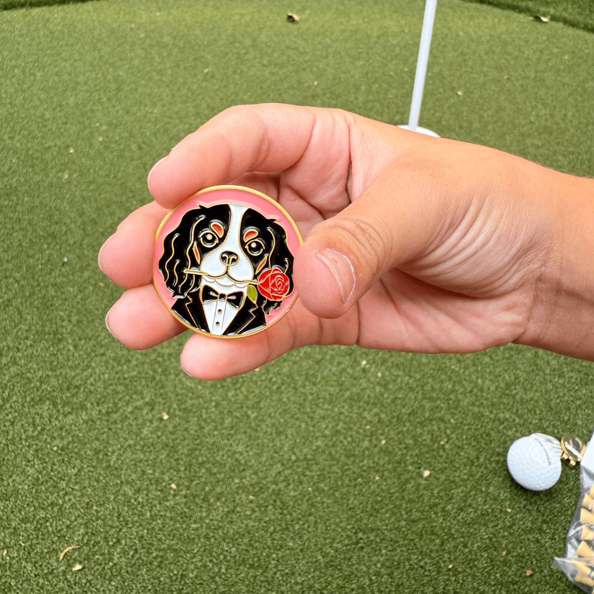 Golf Ball Markers in The Suiter Dog Golf Ball Marker with Magnetic Hat Clip by Birdie Girl Golf