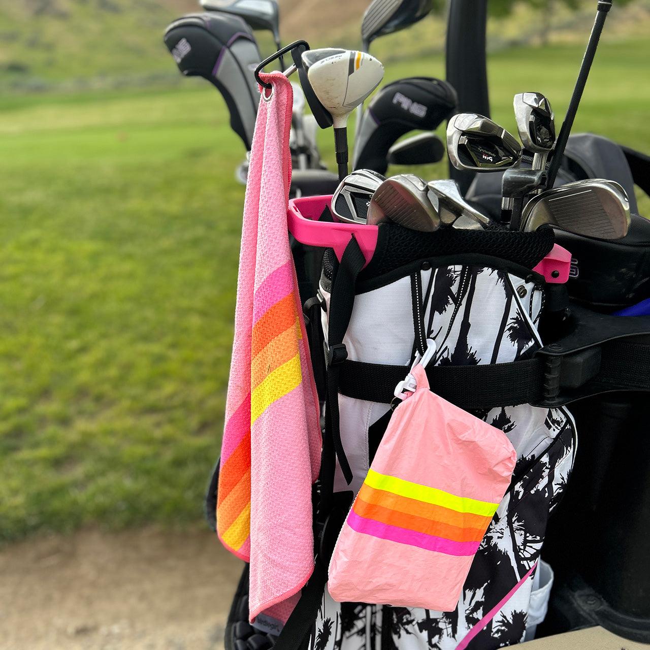 Magnetic Towels in Set of 2: Golfher's Sunset Magnetic Golf Towel and Golf Accessory Bag by Birdie Girl Golf