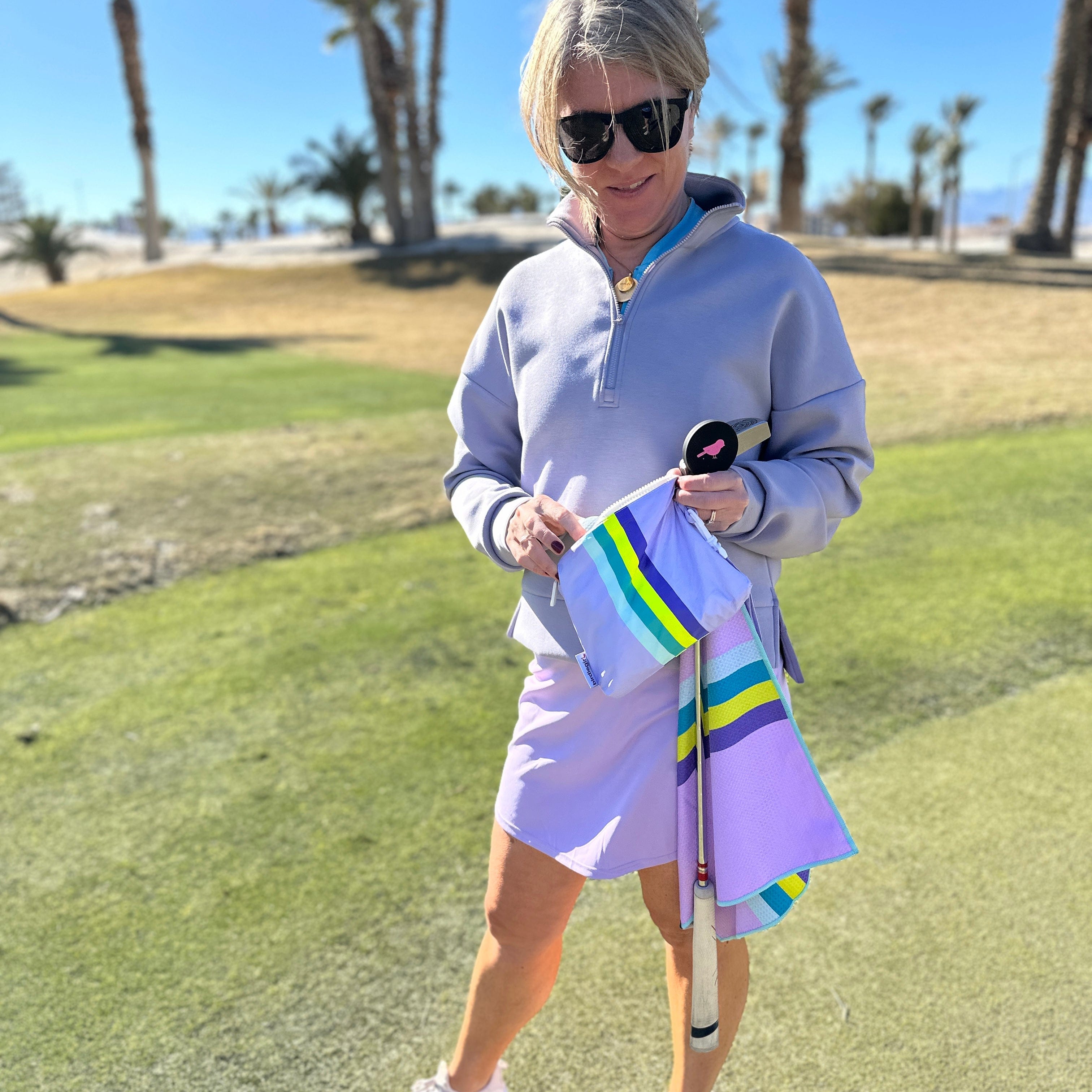 Magnetic Towels in Set of 2: Lilac Dreams Magnetic Golf Towel and Golf Accessory Bag by Birdie Girl Golf