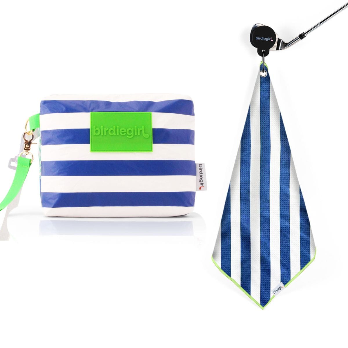 Magnetic Towels in Set of 2: Navy Stripe Time Magnetic Golf Towel and Golf Accessory Bag by Birdie Girl Golf