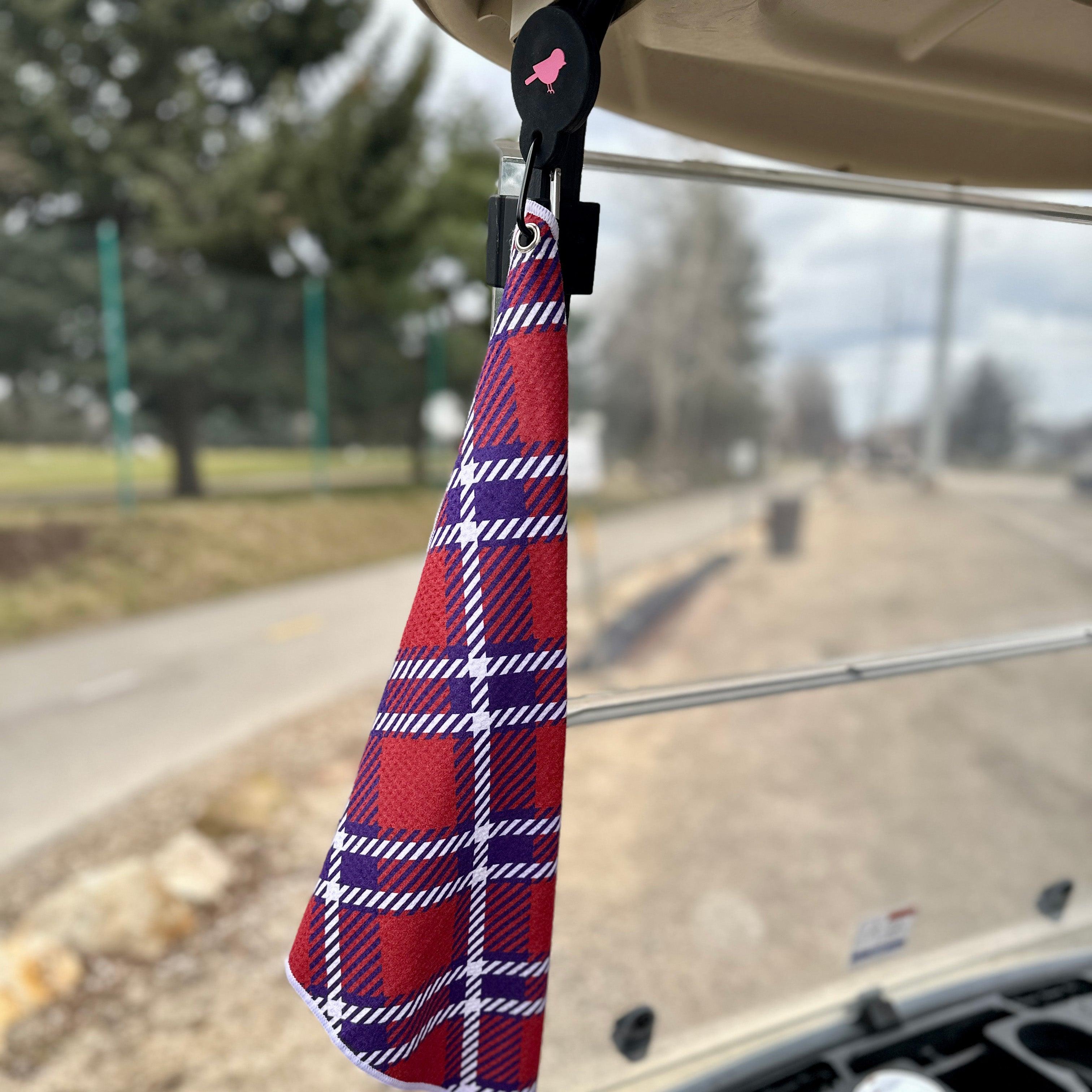 Magnetic Towels in Set of 2: Ryder Plaid Magnetic Golf Towel and Golf Belt Bag by Birdie Girl Golf