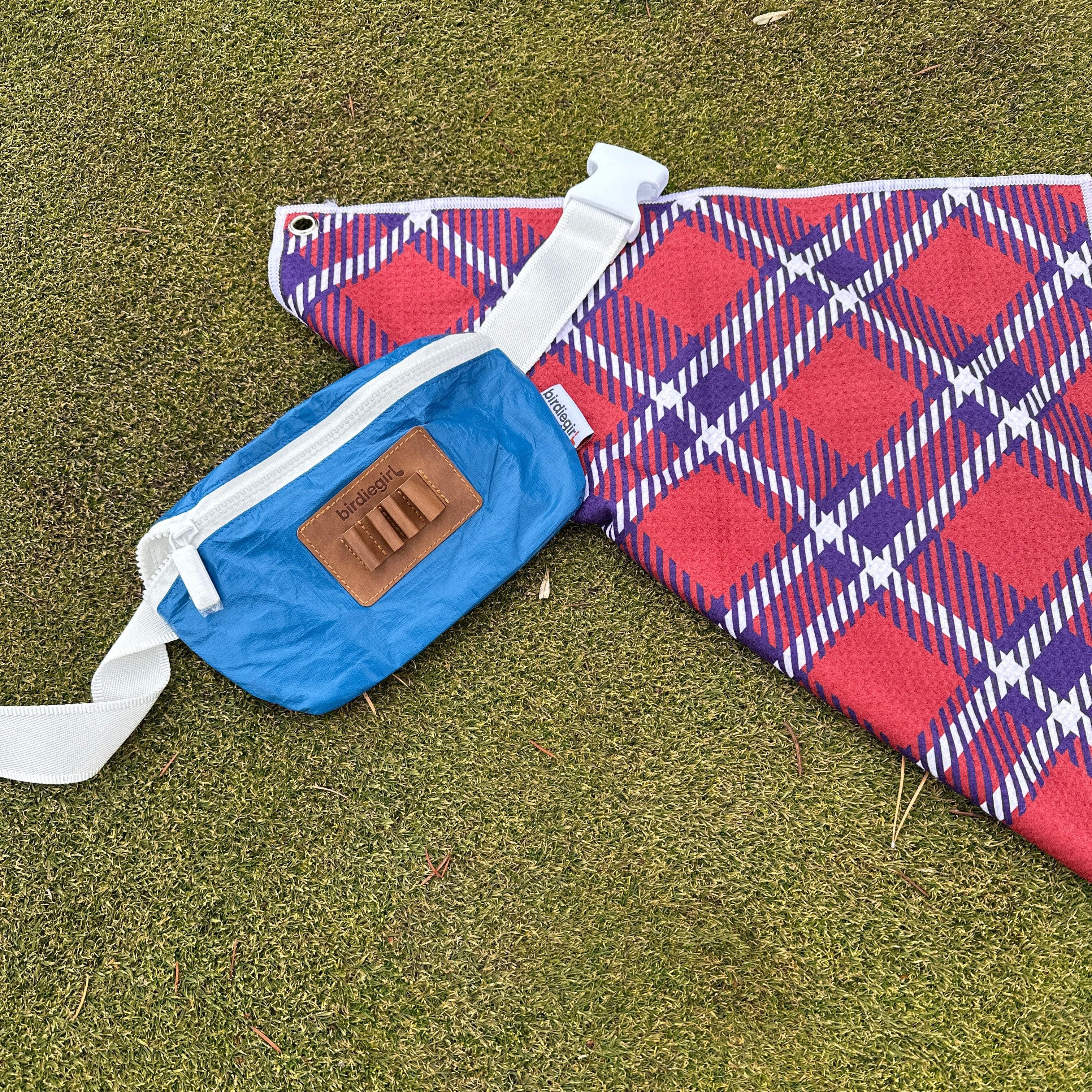 Magnetic Towels in Set of 2: Ryder Plaid Magnetic Golf Towel and Golf Belt Bag by Birdie Girl Golf