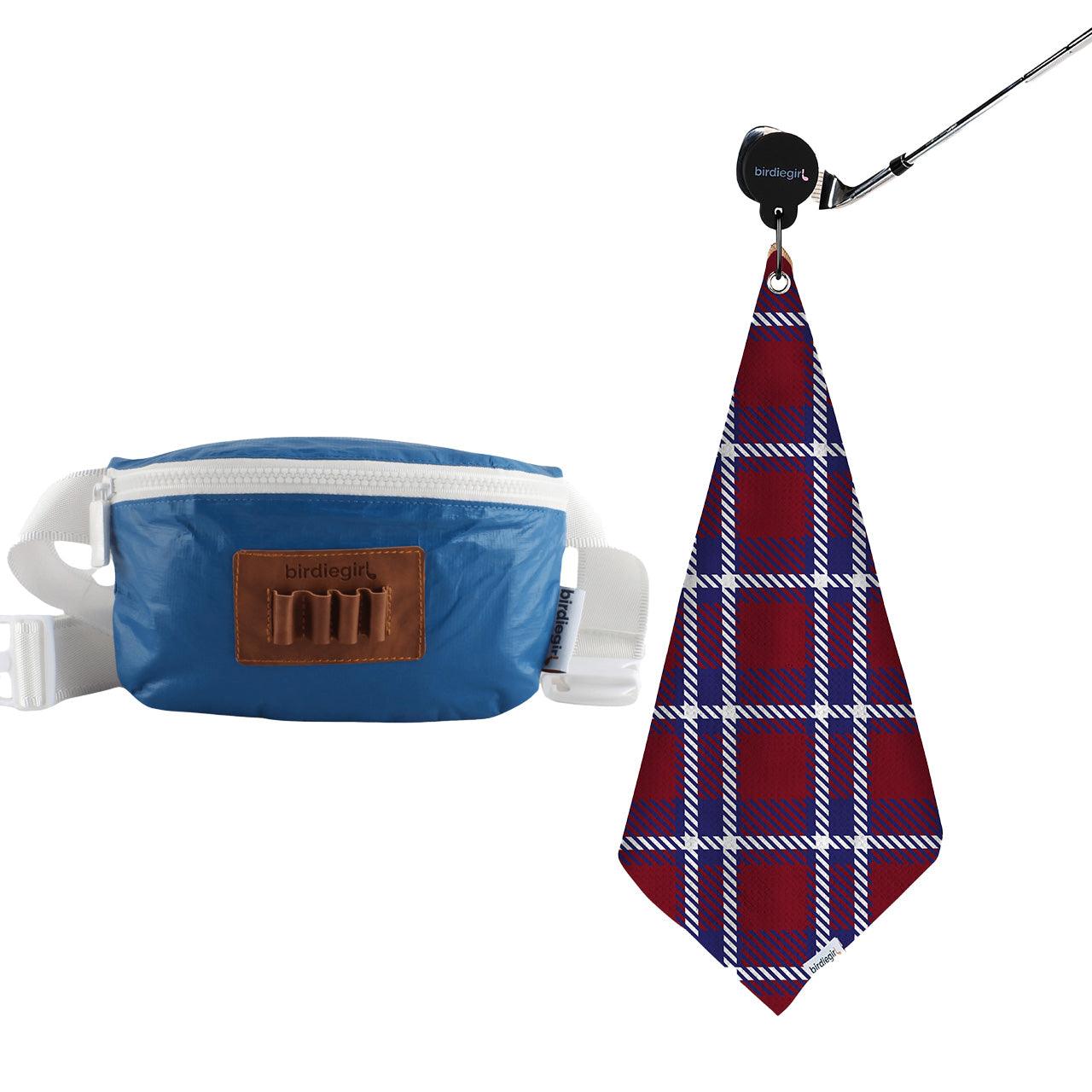 Magnetic Towels in Set of 2: Ryder Plaid Magnetic Golf Towel and Golf Belt Bag by Birdie Girl Golf