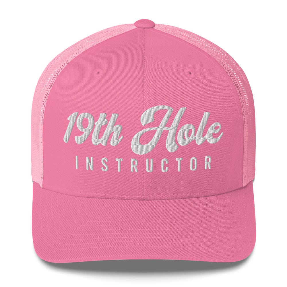 in Pink 19th Hole Instructor Golf Trucker Cap by Birdie Girl Golf
