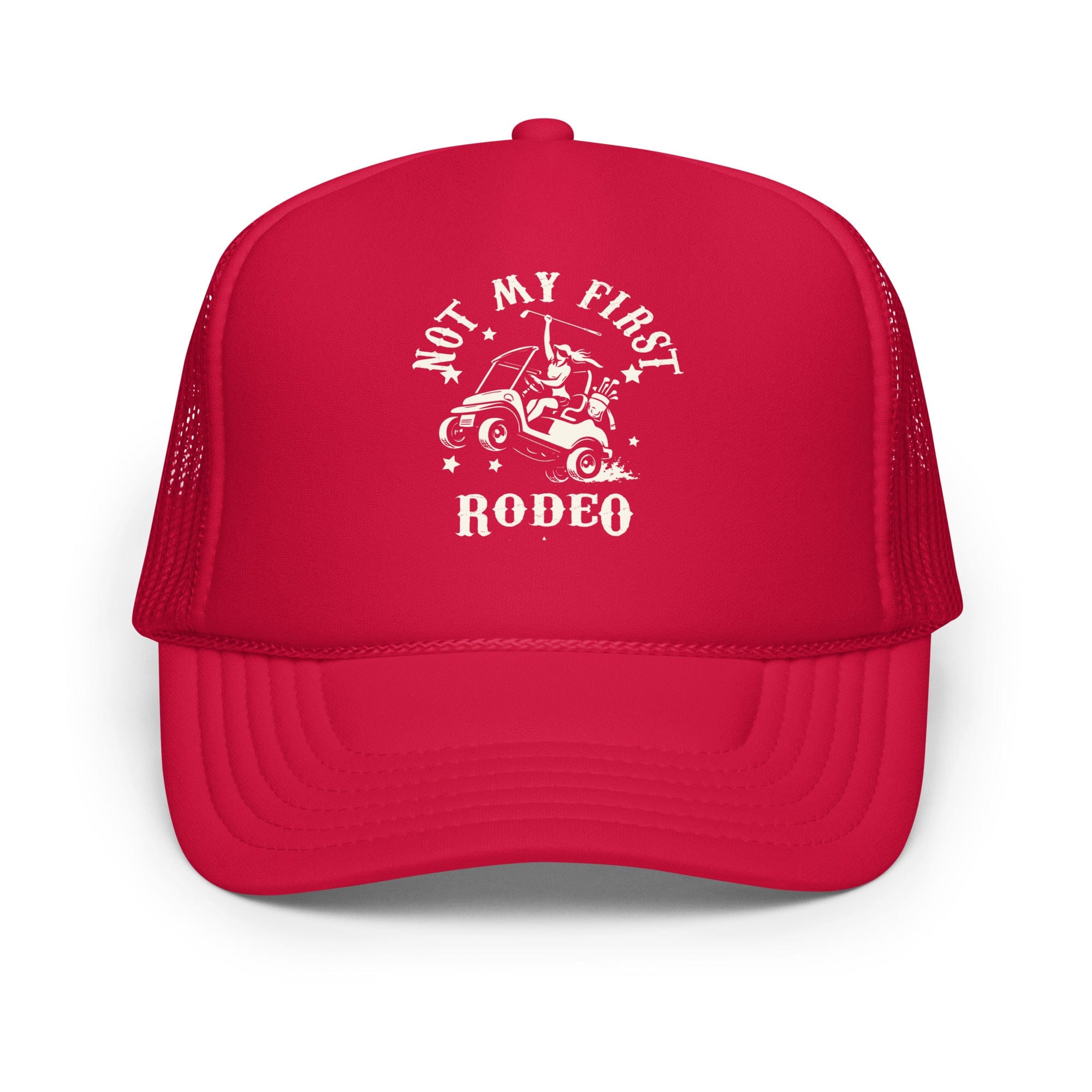 in Red Not My First Rodeo Golf Girl Trucker Hat by Birdie Girl Golf