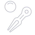 Simple line drawing of a golf club and ball on a white background