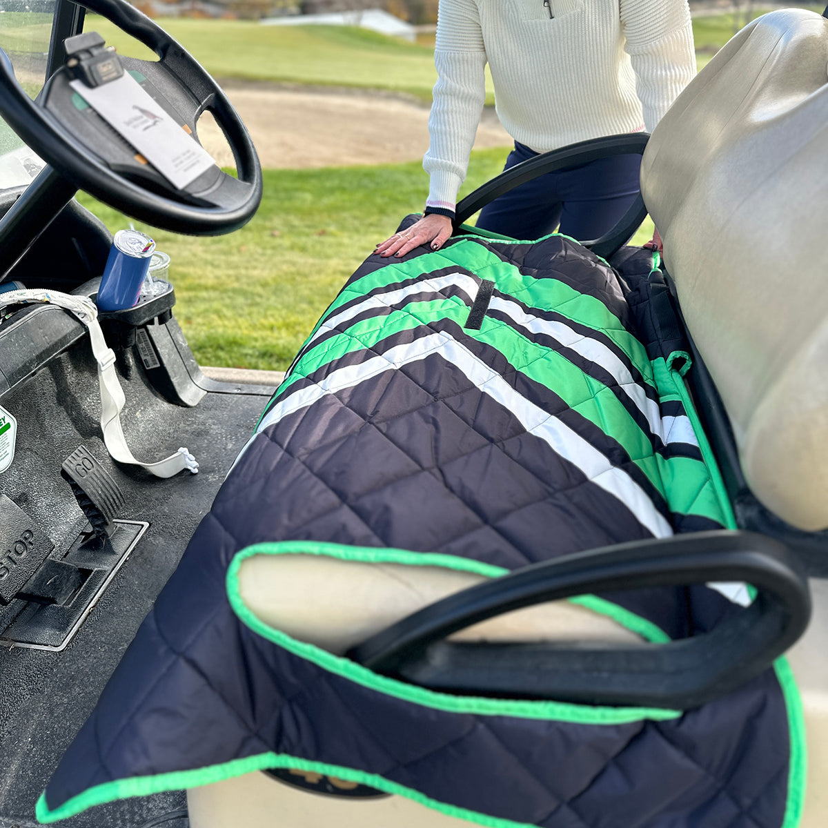 Green and Black Stripe Golf Cart Seat Cover