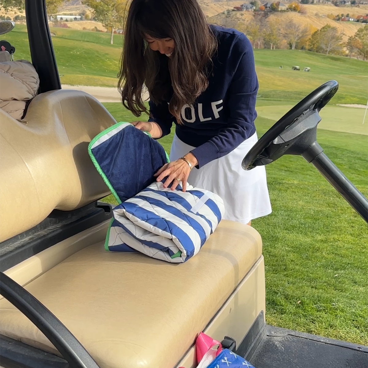 Navy Stripe Golf Cart Seat Cover