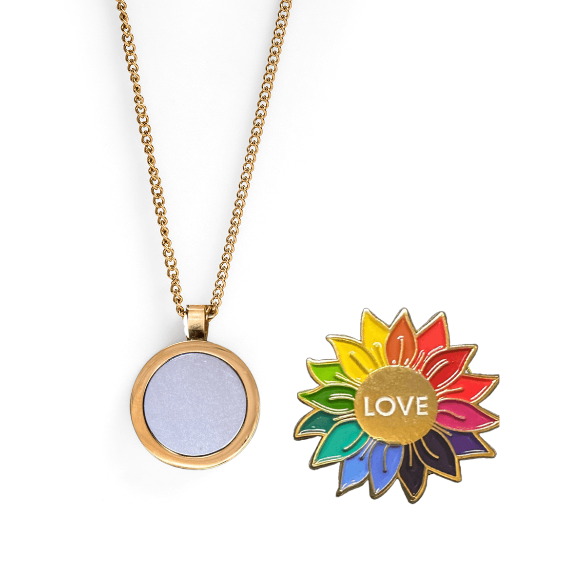 Ball Marker Necklaces in Gold Rainbow Love Sunflower Golf Ball Marker Necklace by Birdie Girl Golf