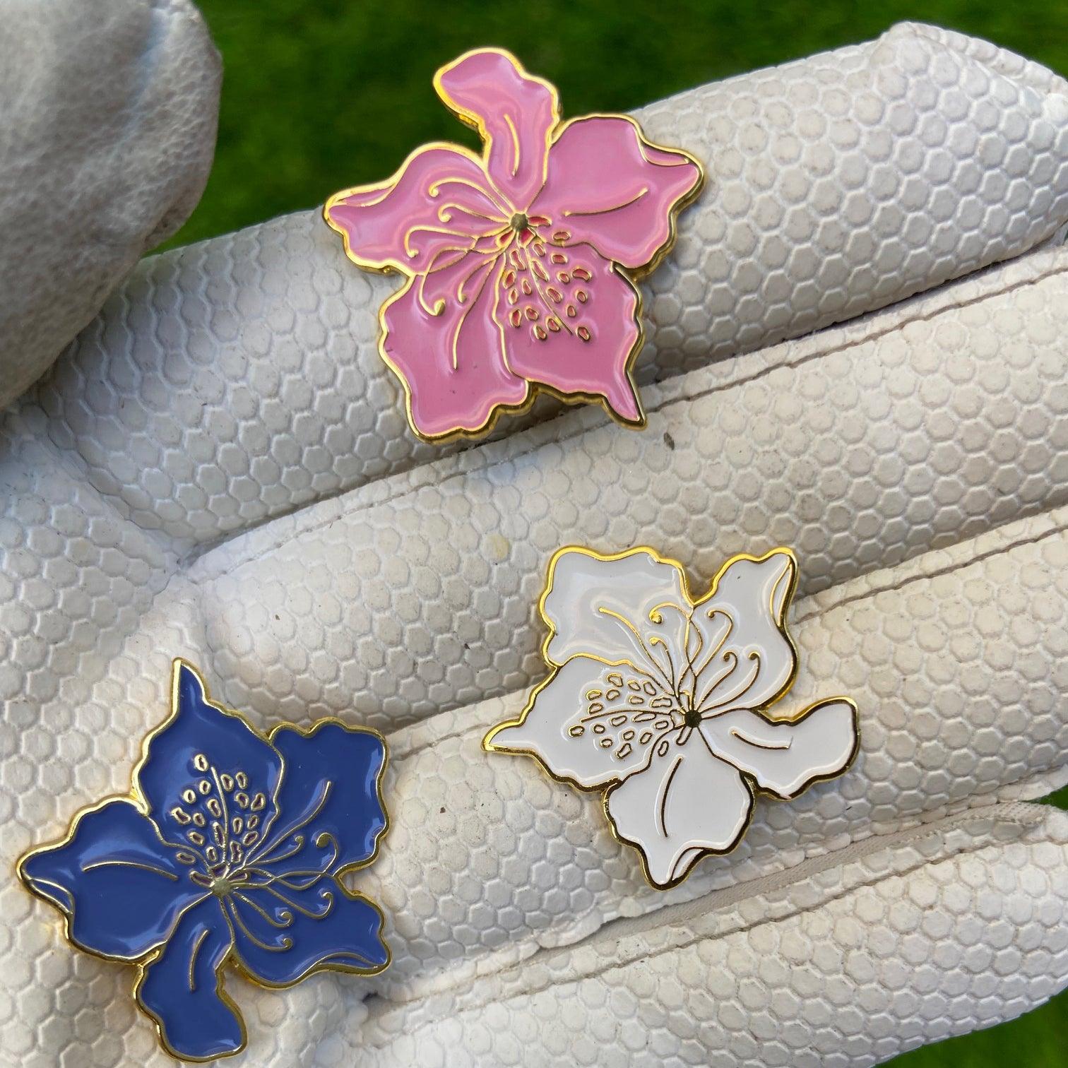 Golf Ball Markers in Azalea Flower Women's Golf Ball Marker Collection (set of 3) with Hat Clip by Birdie Girl Golf
