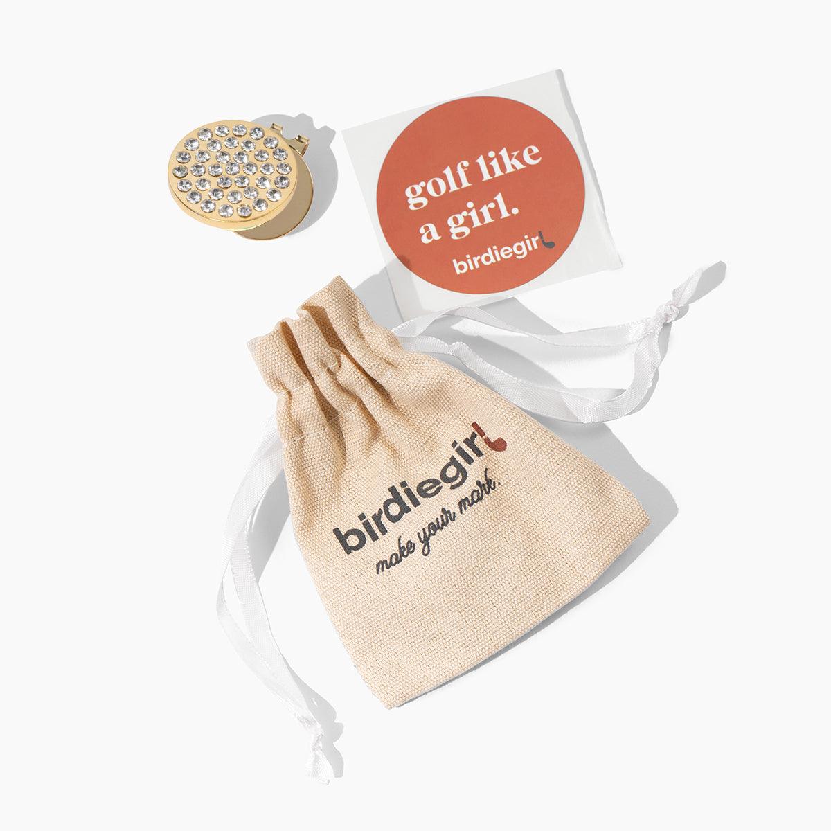 Golf Ball Markers in Gold Crystal Bling Women's Golf Ball Marker with Hat Clip by Birdie Girl Golf