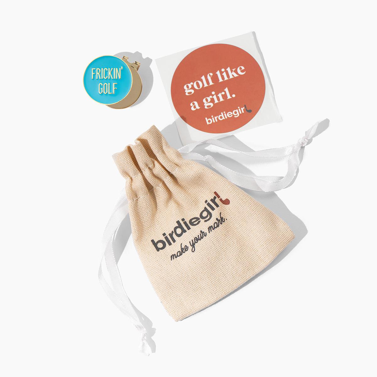 Golf Ball Markers in Gold Frickin' Golf Ladies Ball Marker with Magnetic Hat Clip by Birdie Girl Golf