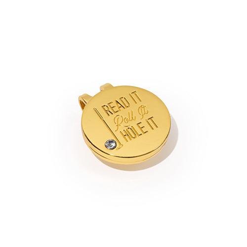 Golf Ball Markers in Gold Read it, Roll it, Hole it Golf Ball Marker with Hat Clip by Birdie Girl Golf