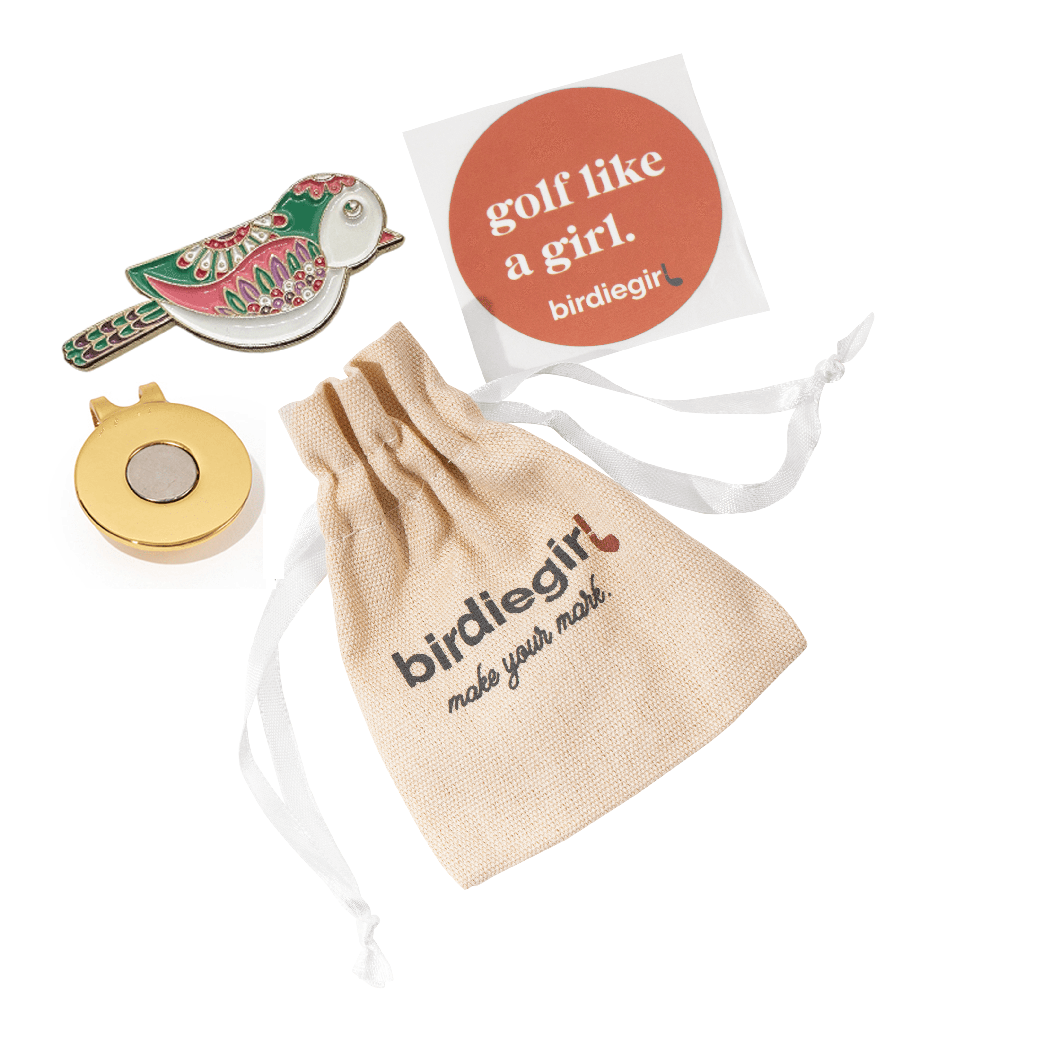 Golf Ball Markers in Multi-Color Birdie Women's Golf Ball Marker with Hat Clip by Birdie Girl Golf